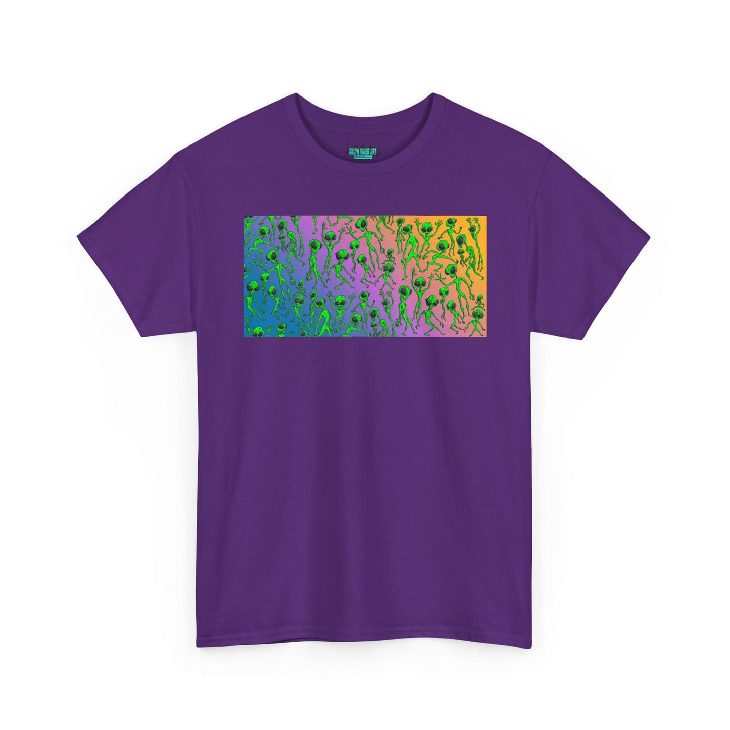 Alien Dance Party Gradient Tee — Colorful Psychedelic Green Aliens Art T-Shirt