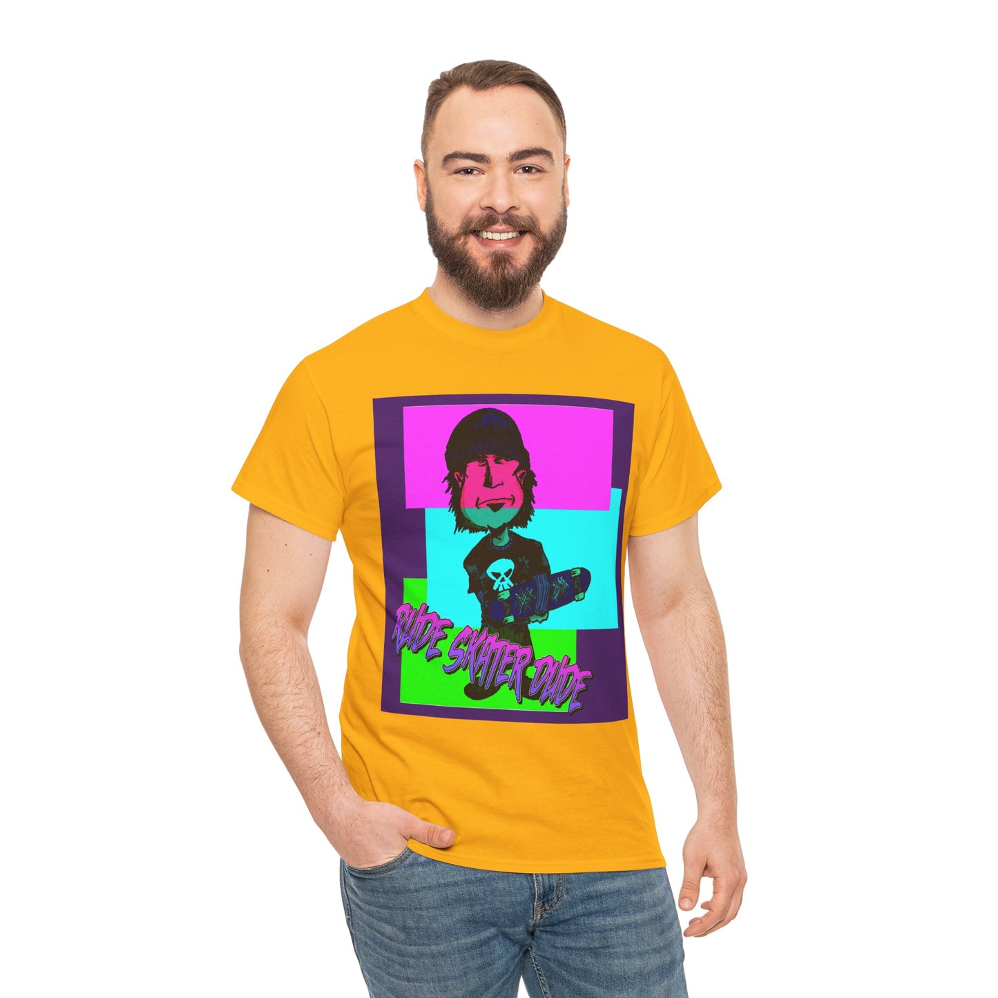 Retro Neon Skateboard Tee — "Rude Skater Dude" Graphic