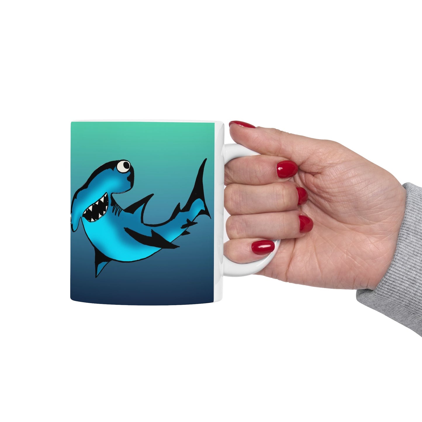 Harley Hammerhead Shark Gradient Ceramic Mug — Cute Hammerhead Coffee Cup (11oz & 15oz)