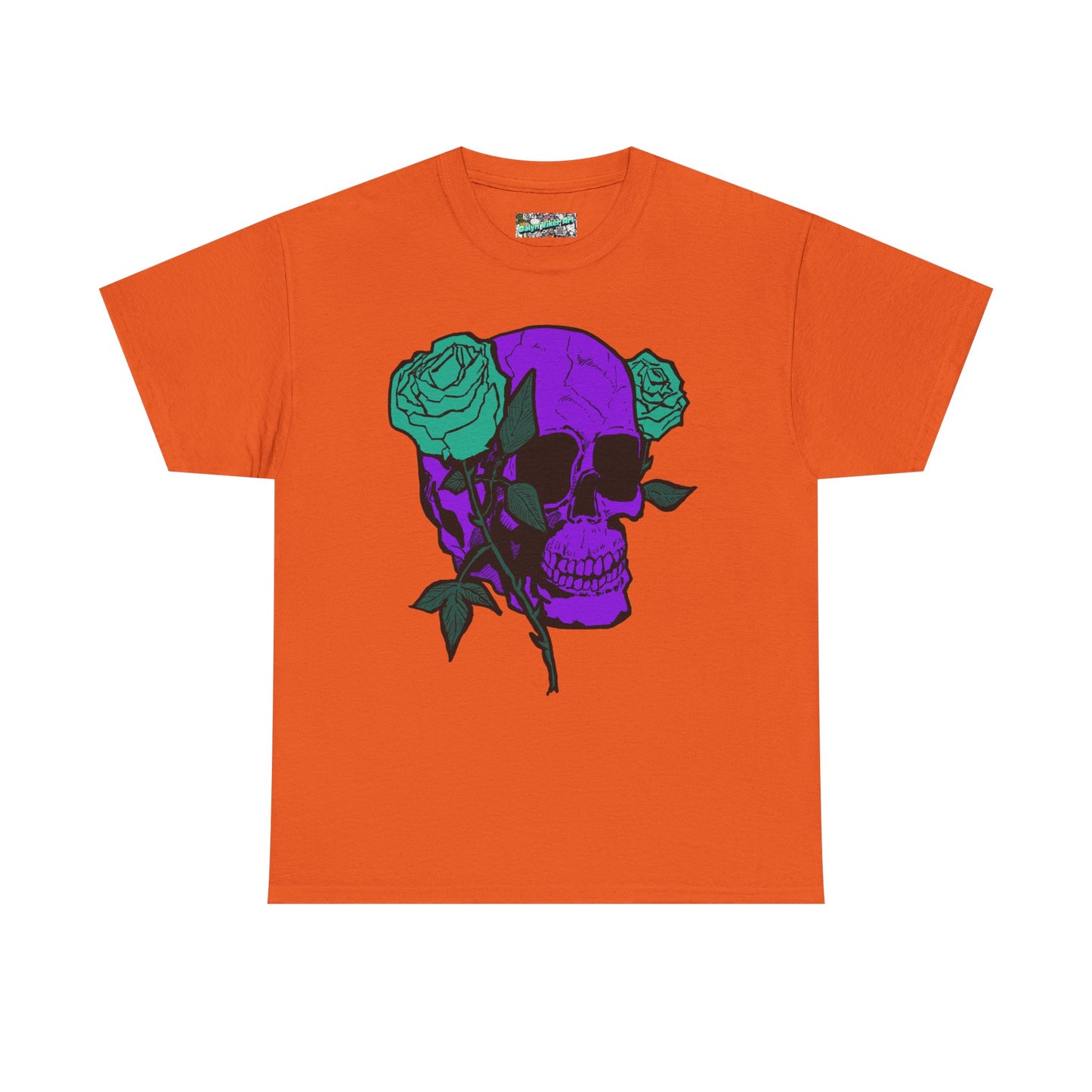 Skull & Rose Tee — Purple Skull with Turquoise Roses Graphic T-Shirt