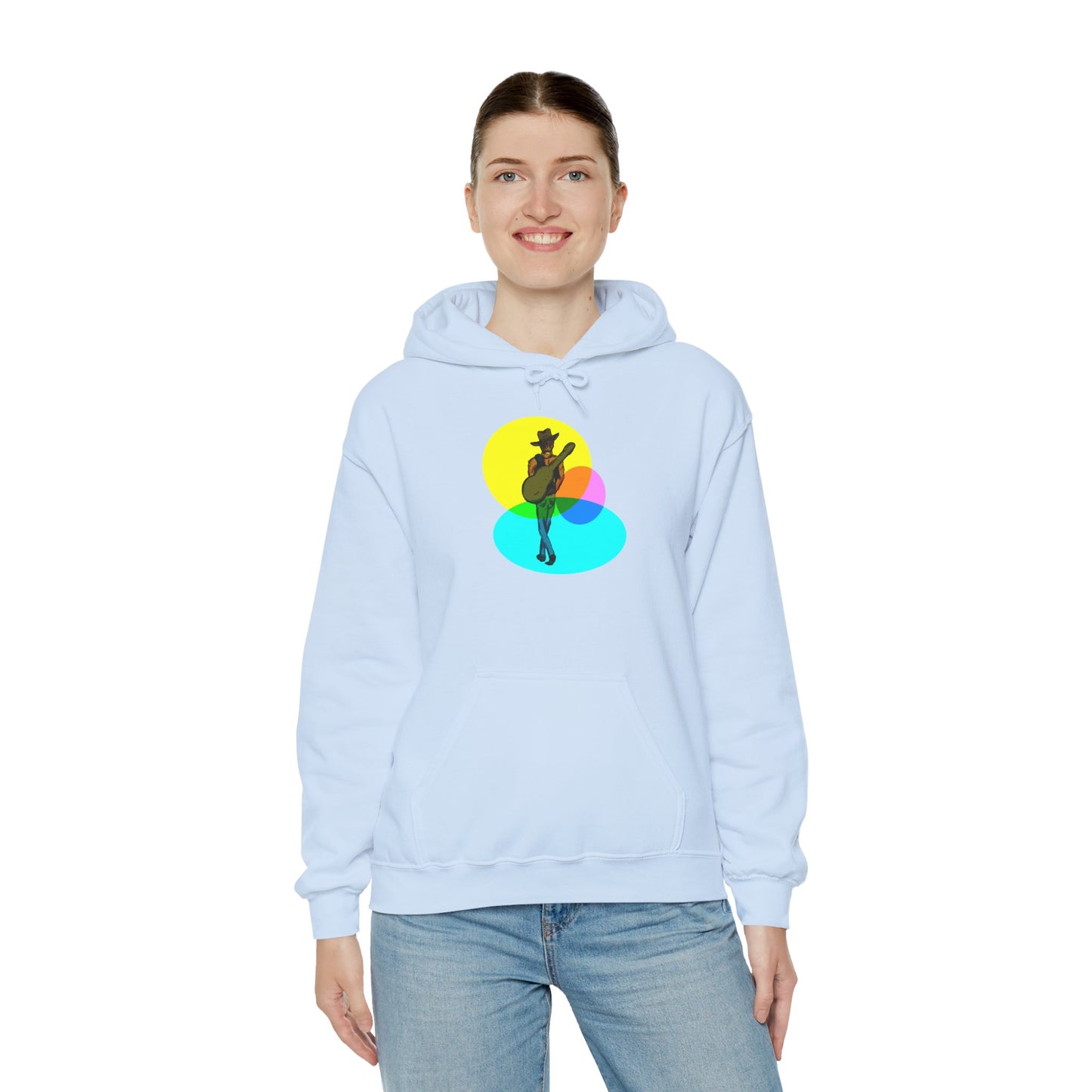 Cowboy with Guitar Hoodie — Colorful Retro Music Graphic Sweatshirt