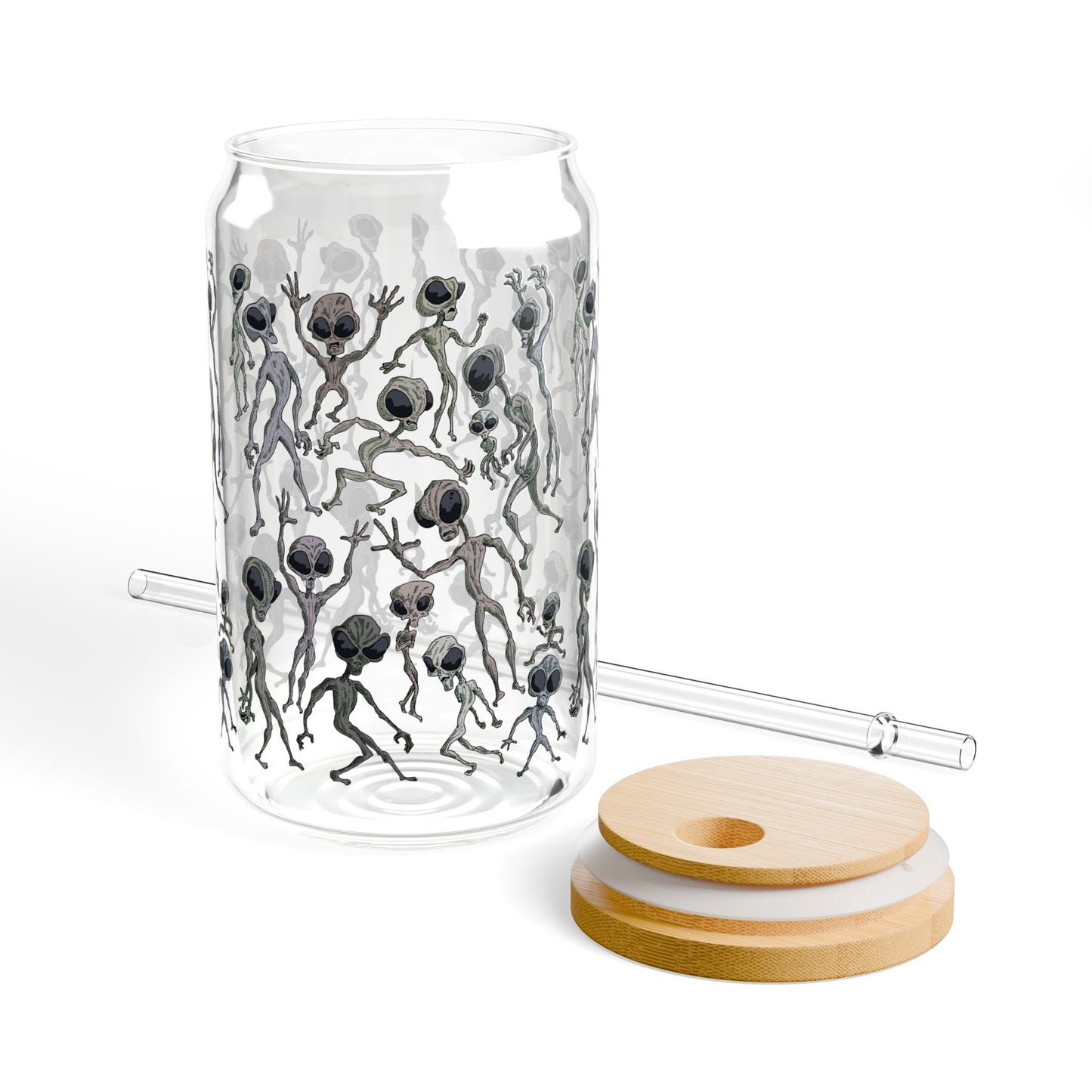 Alien Dance Party Sipper Glass | Fun 16oz Drinkware for Sci-Fi Lovers, Unique Gifts, Quirky Home Decor, Cool Party Accessories