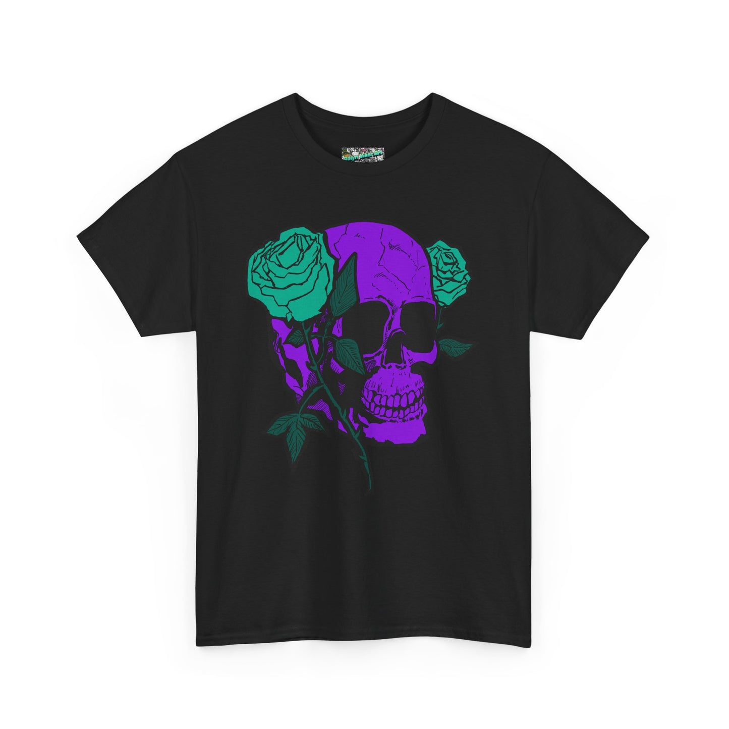 Skull & Rose Tee — Purple Skull with Turquoise Roses Graphic T-Shirt