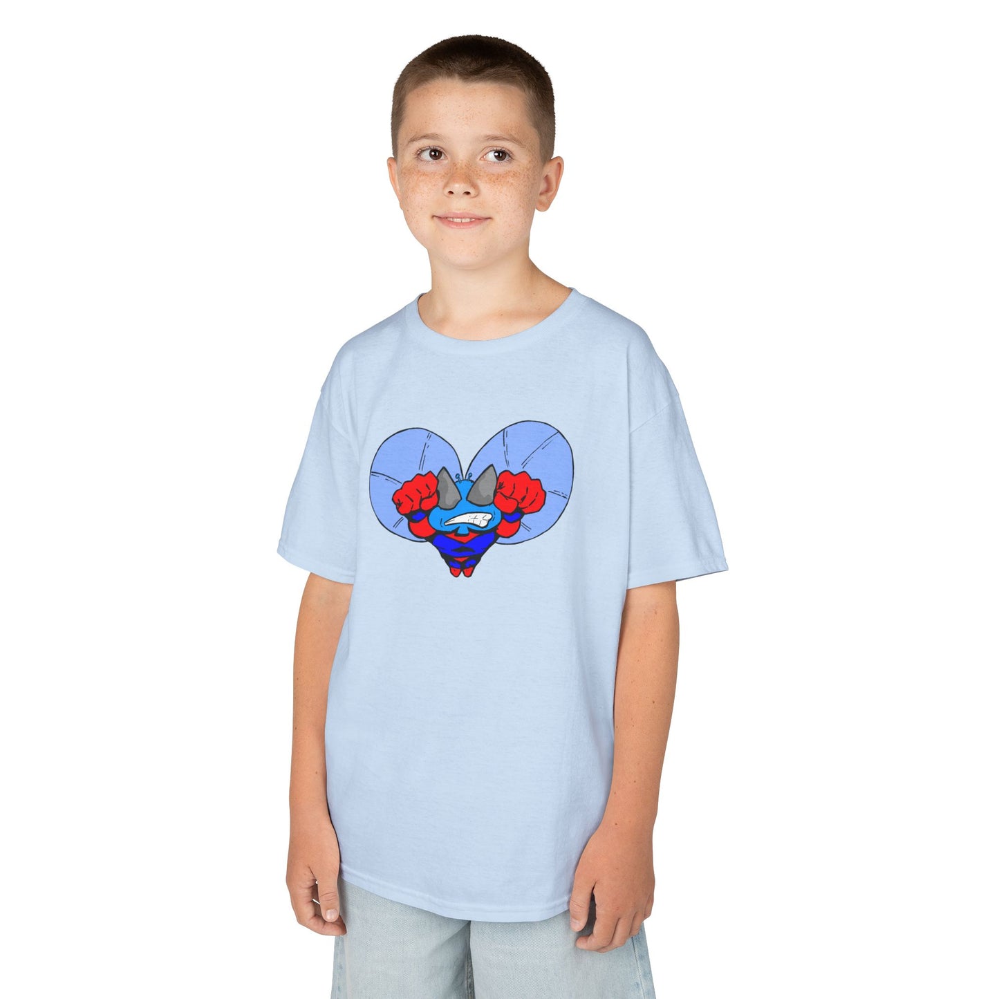 Astro-Fly Kids Superhero T‑Shirt — Cute Blue Hero Design