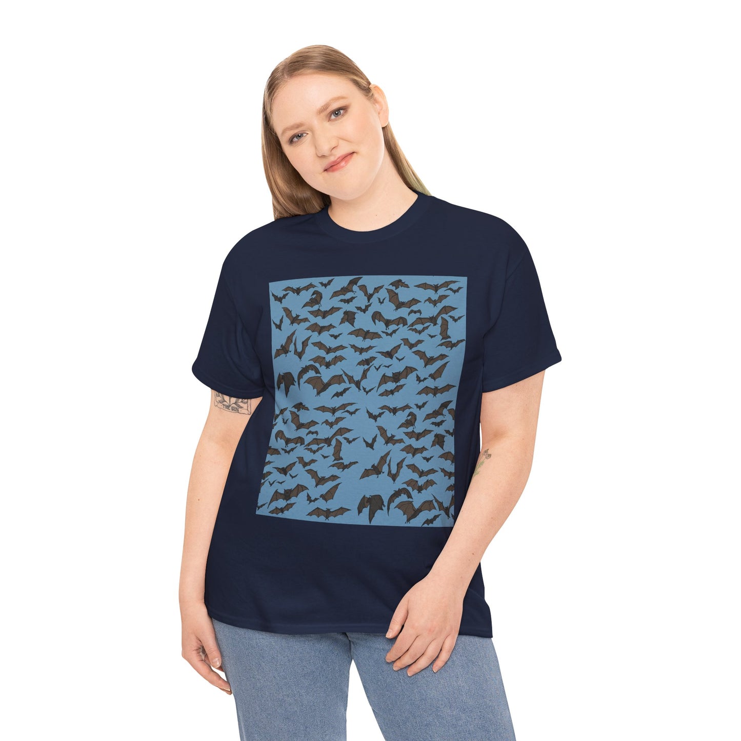 Unisex Bat Print Cotton Tee, Casual Graphic Tee, Halloween Apparel, Unique Gift for Animal Lovers, Stylish Everyday Wear