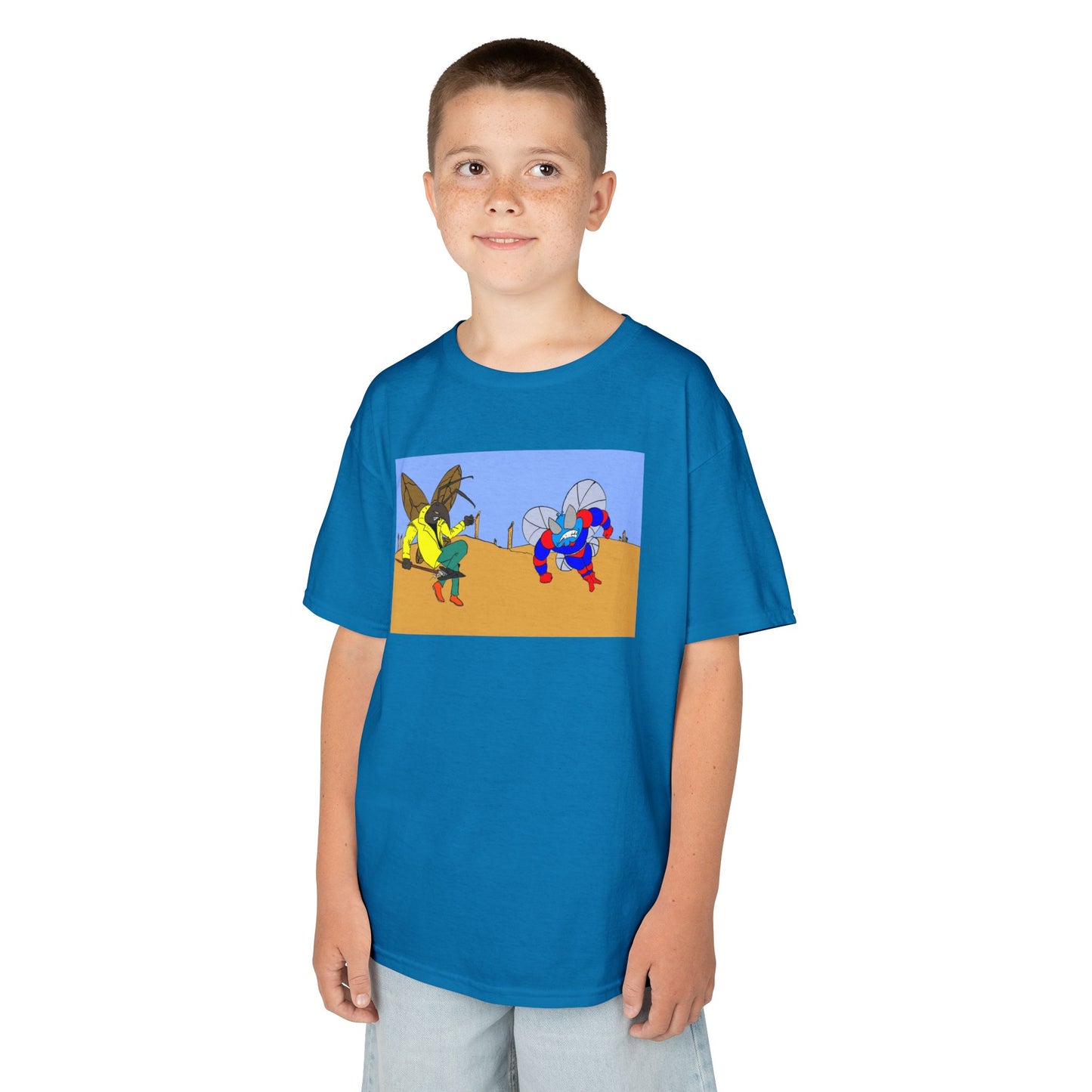 Astro-Fly and Wasp Warrior Kids Tee — Colorful Desert Beetle Cartoon Illustration