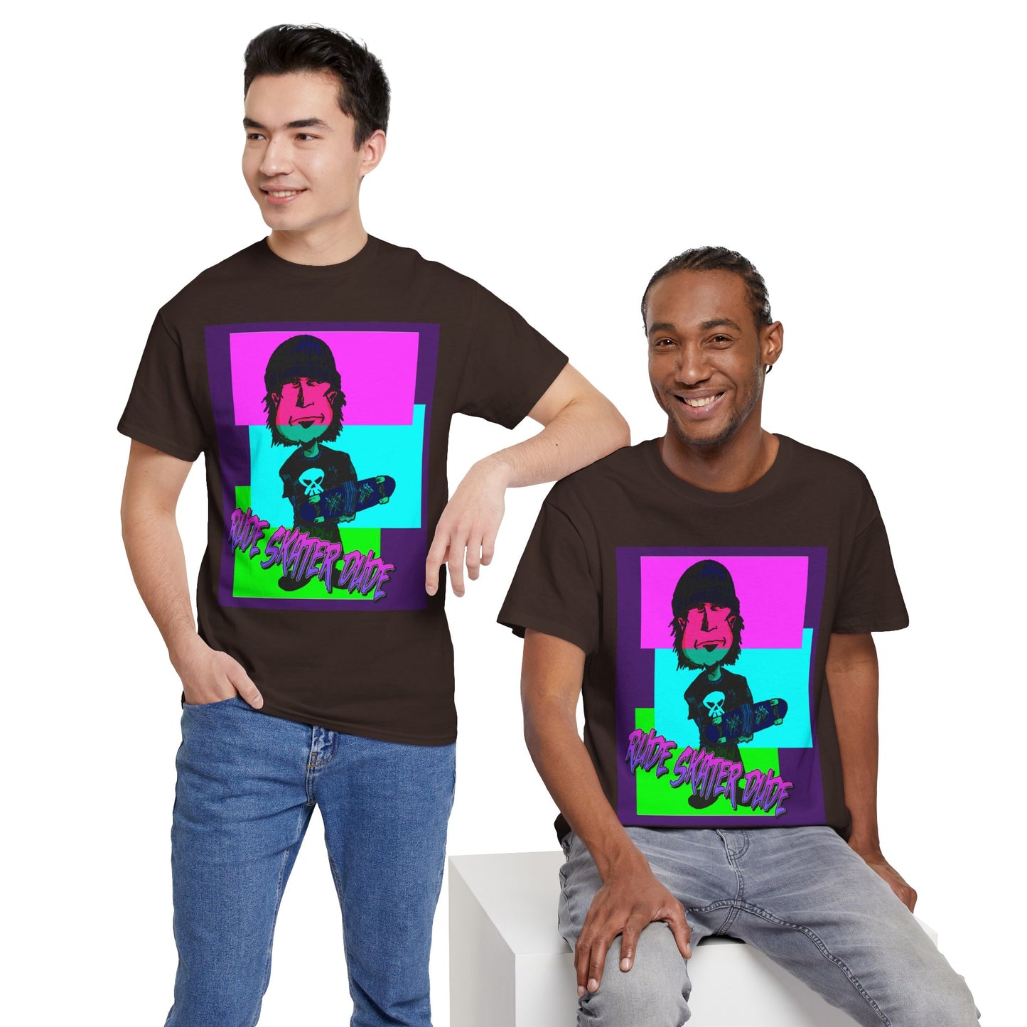 Retro Neon Skateboard Tee — "Rude Skater Dude" Graphic