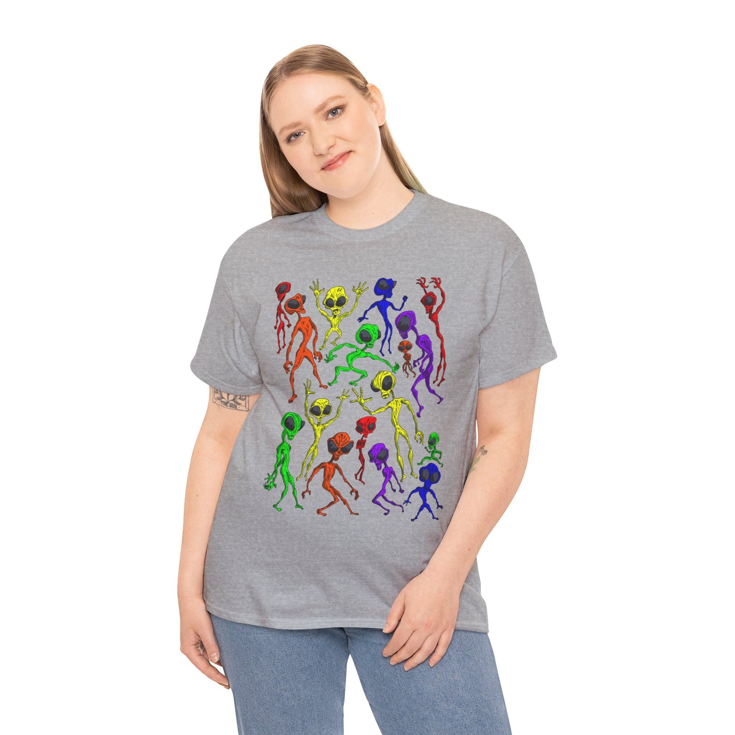 Rainbow Alien Dance Party Unisex Tee - Cosmic Sci-Fi Shirt