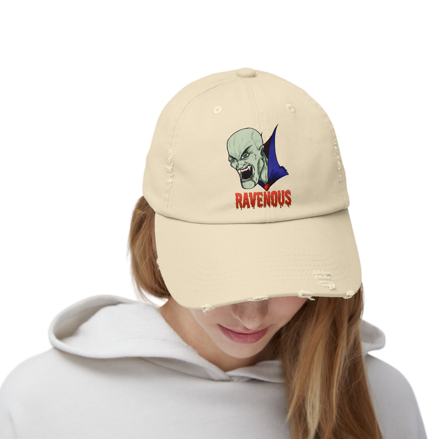 Distressed Cap Ravenous Bloodthirsty Vampire Gothic Horror