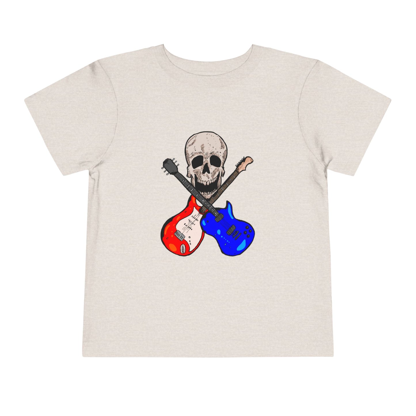Toddler Tee — Skull with Red & Blue Electric Guitars Rock Shirt
