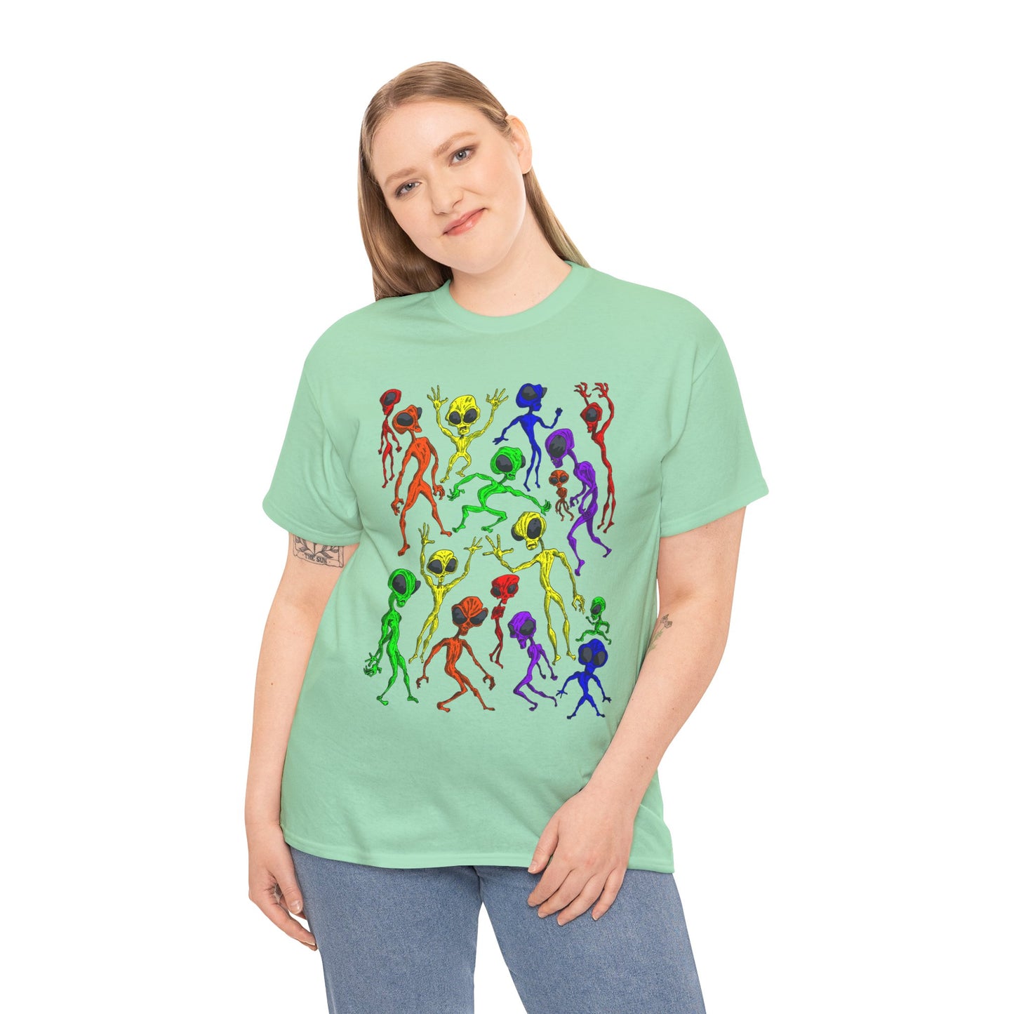 Rainbow Alien Dance Party Unisex Tee - Cosmic Sci-Fi Shirt