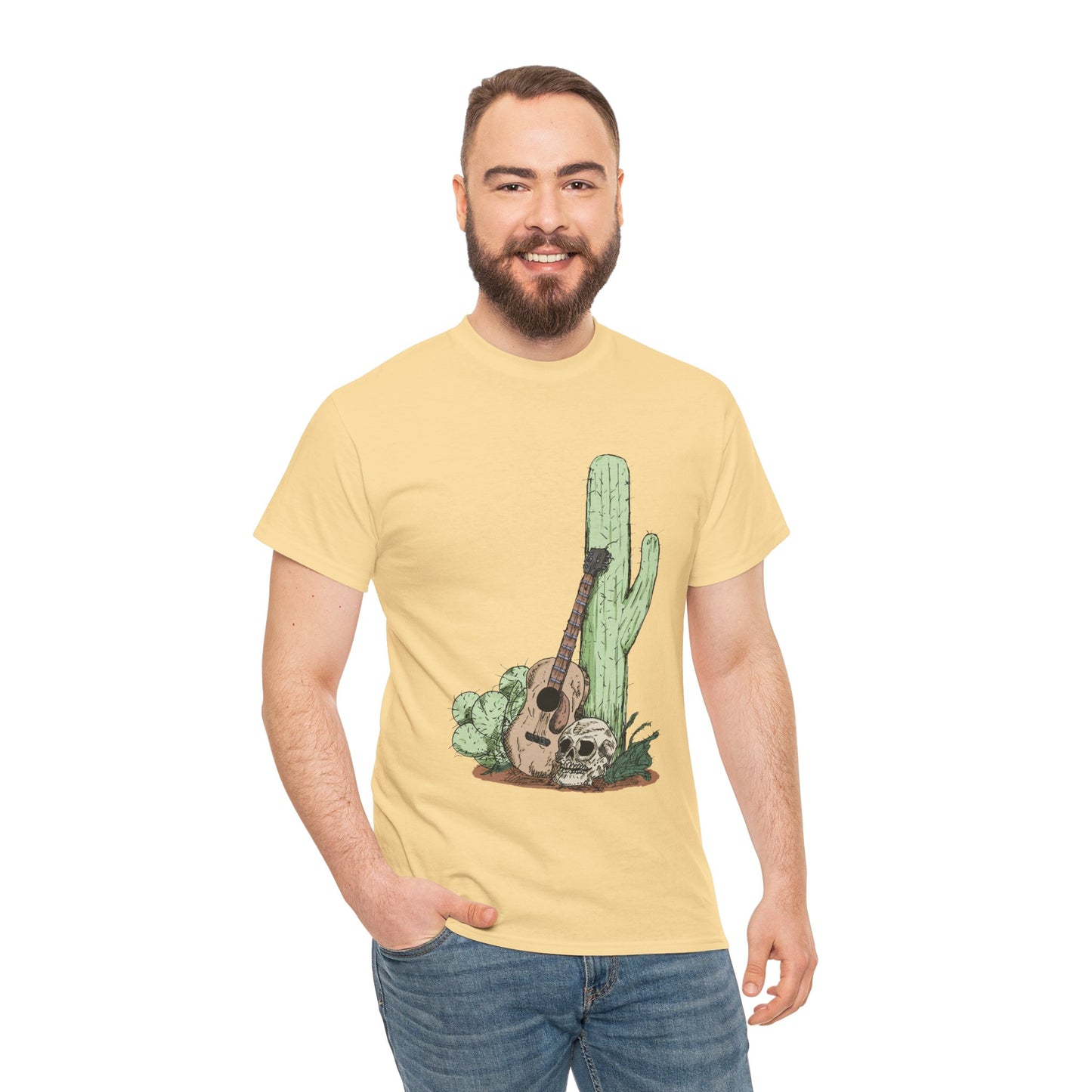 Desert Vibe Graphic Tee - Unisex Heavy Cotton Shirt, Boho Cactus Shirt, Guitar Lover's Gift, Summer Top, Music T-Shirt