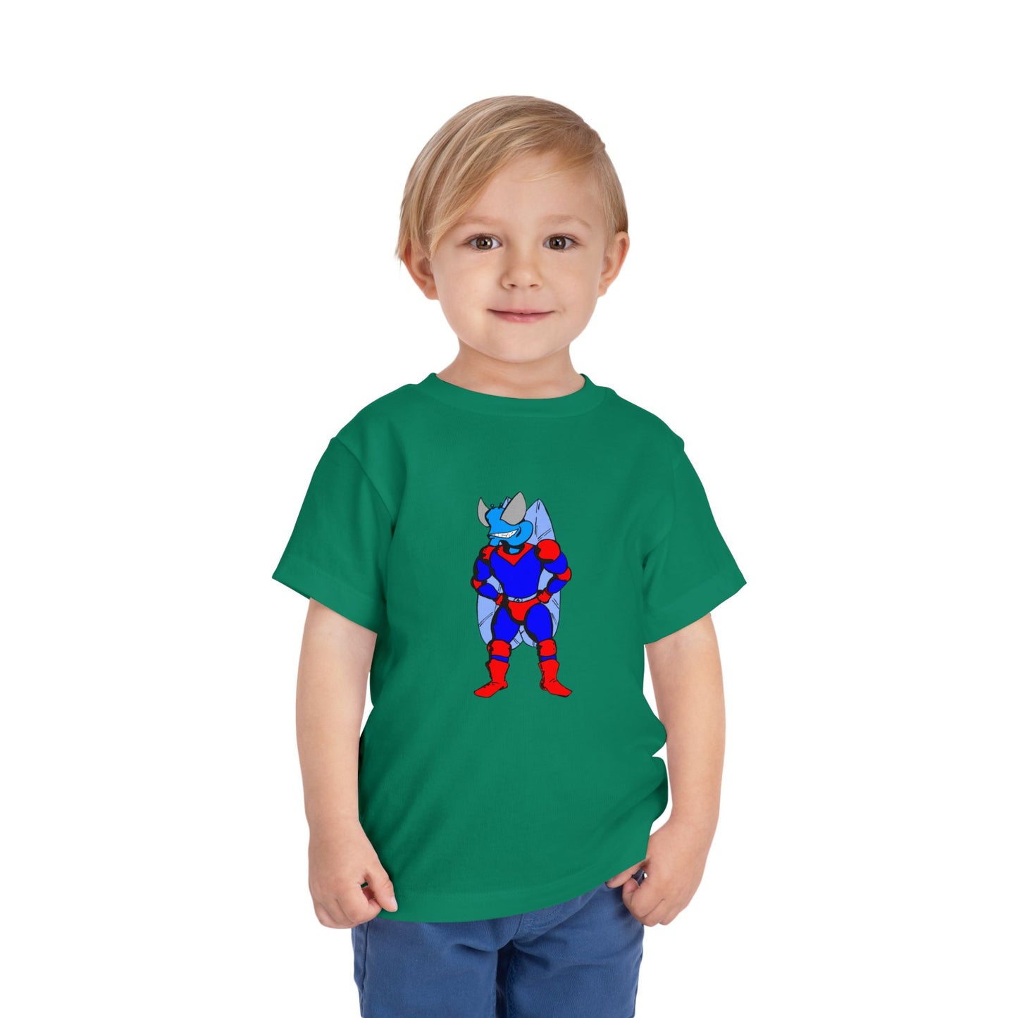 Astro-Fly Toddler Tee — Brave Blue Superhero Bug Graphic
