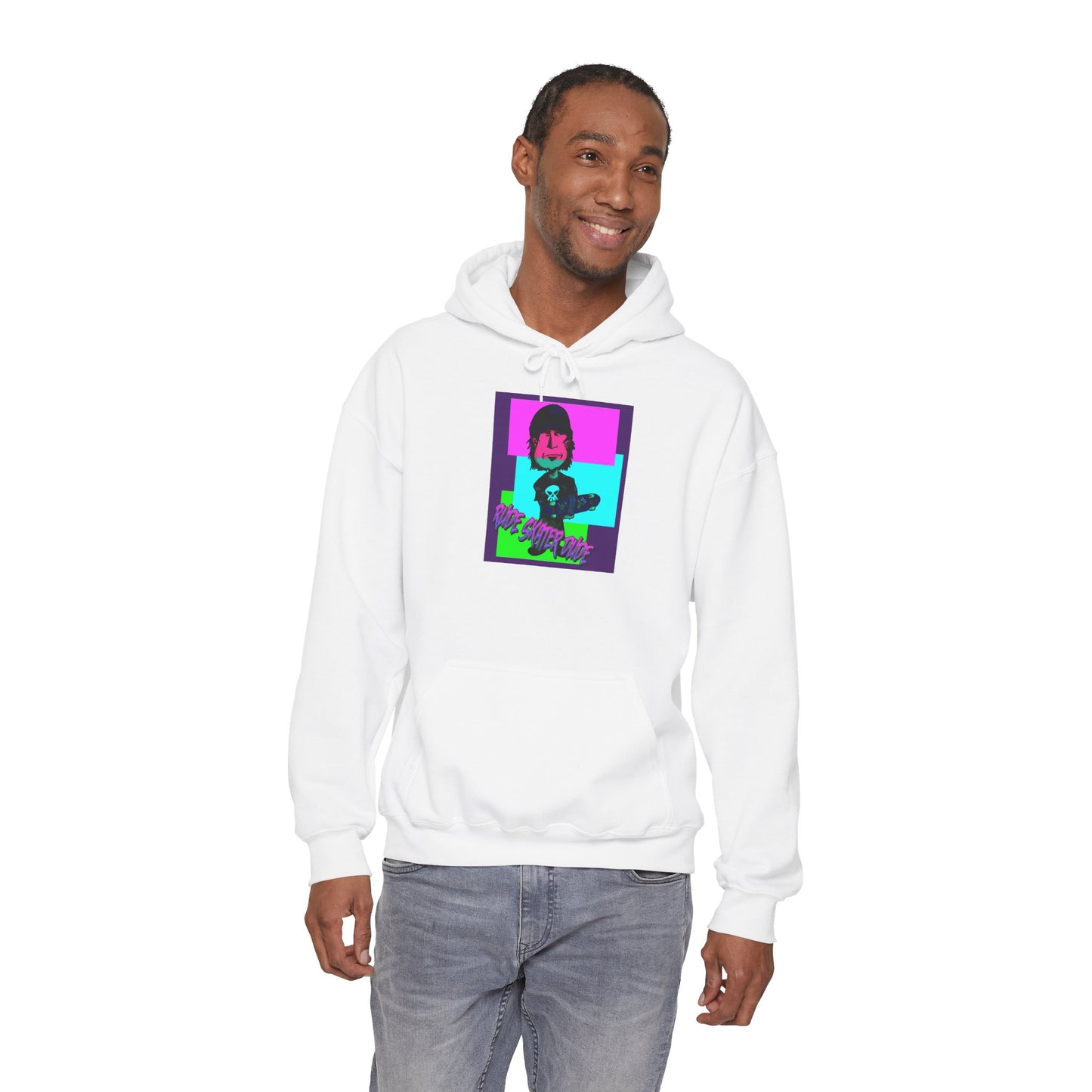 Retro Neon Rude Skater Dude Hoodie — Streetwear