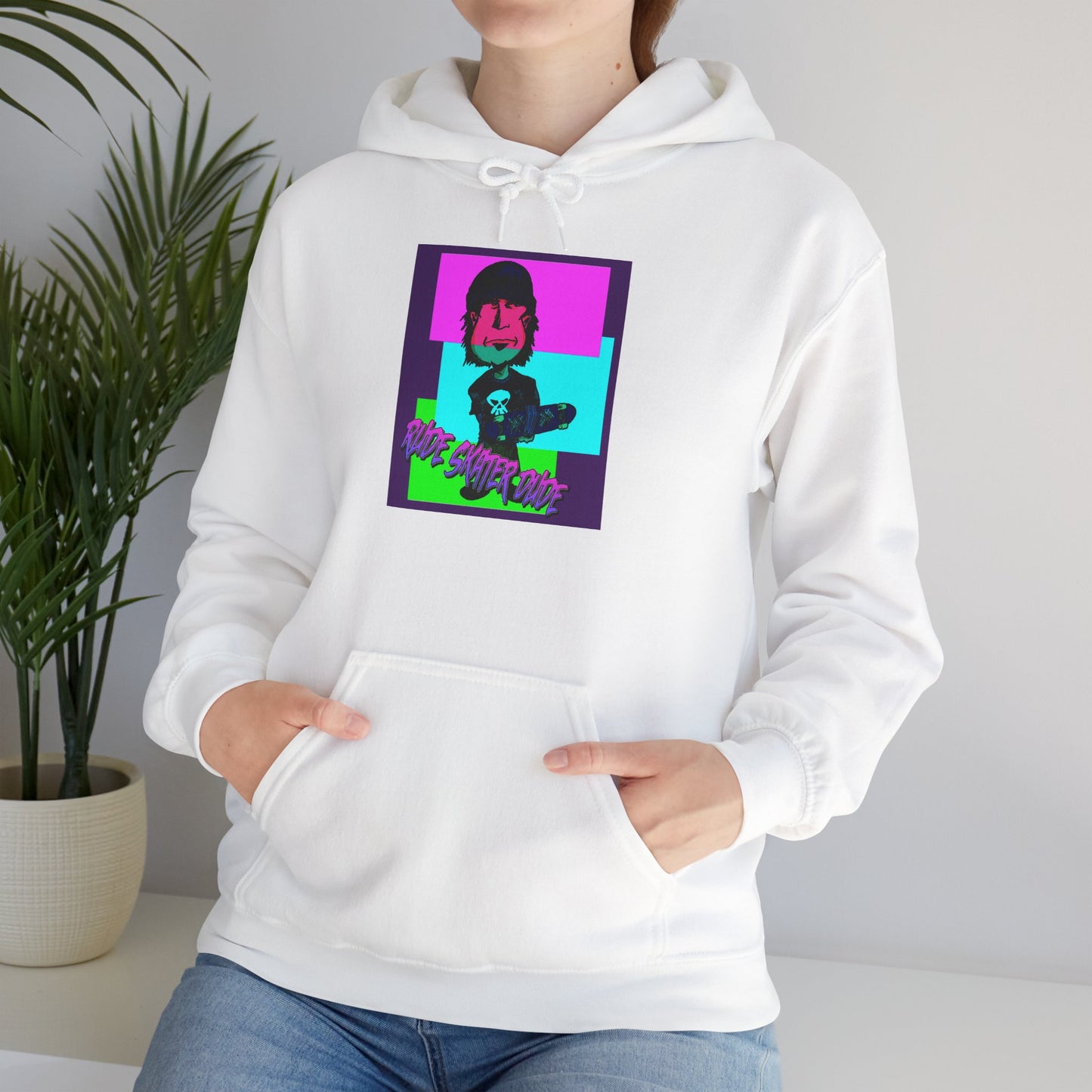 Retro Neon Rude Skater Dude Hoodie — Streetwear
