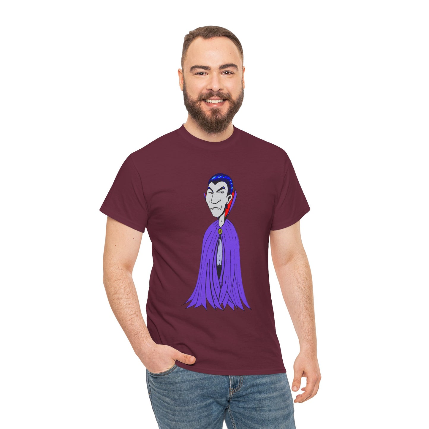 Vampire Cartoon Tee - Cute Purple Cloak Dracula Graphic T-Shirt