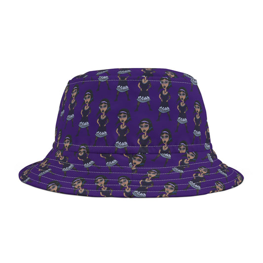 Purple Retro Goth Girl Pattern Bucket Hat — All-Over Print Fashion Accessory