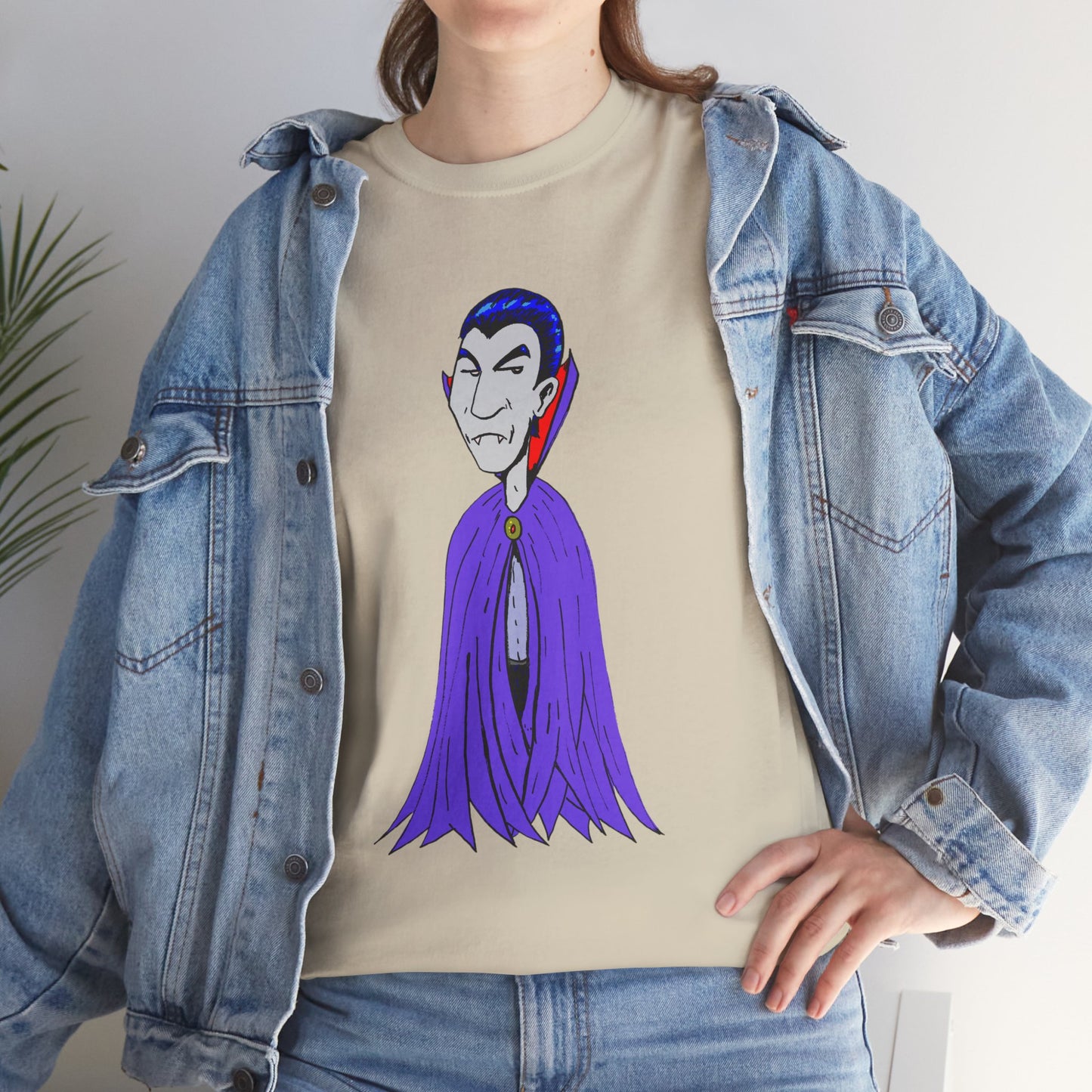 Vampire Cartoon Tee - Cute Purple Cloak Dracula Graphic T-Shirt