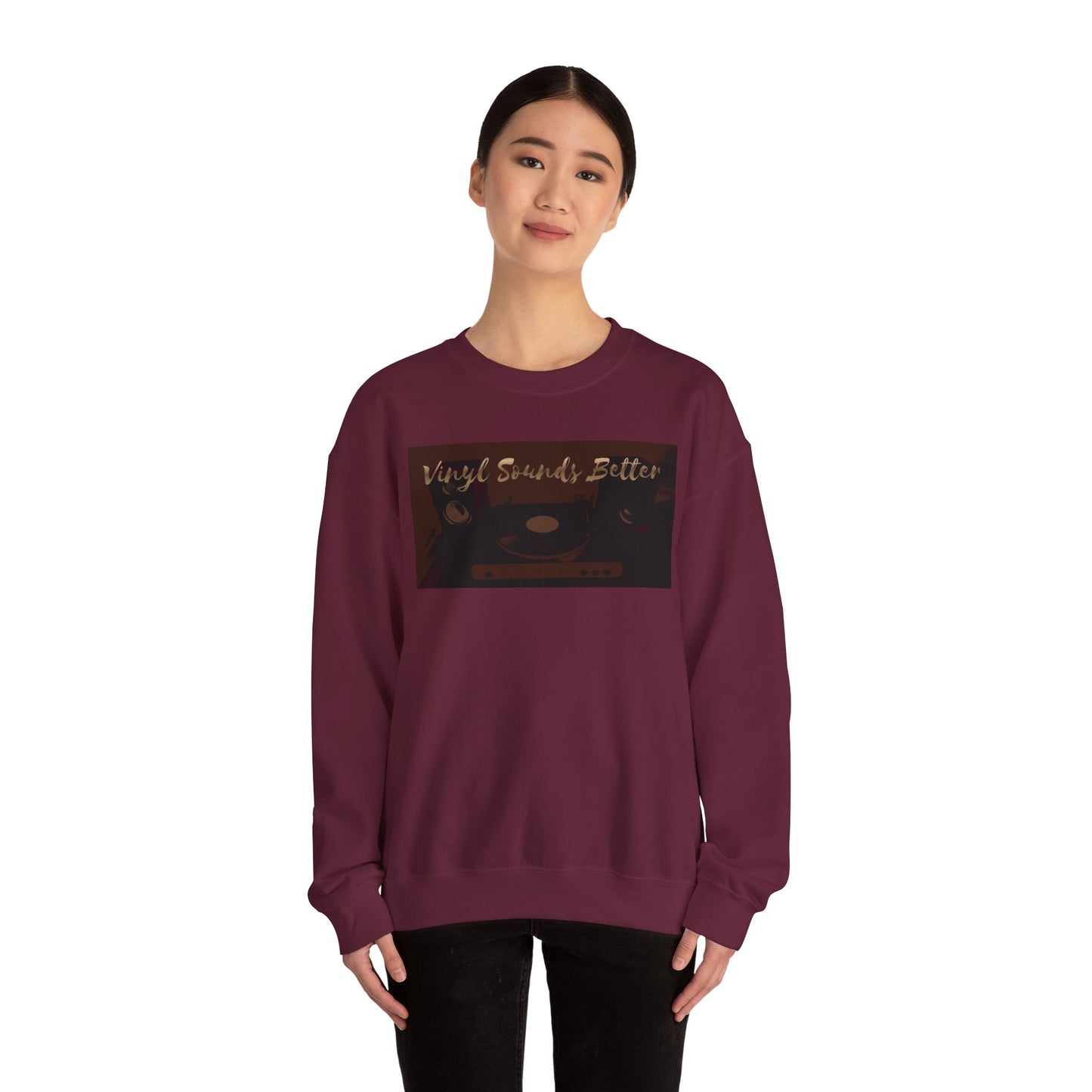 Crewneck Sweatshirt — "Vinyl Sounds Better" Retro Record Graphic