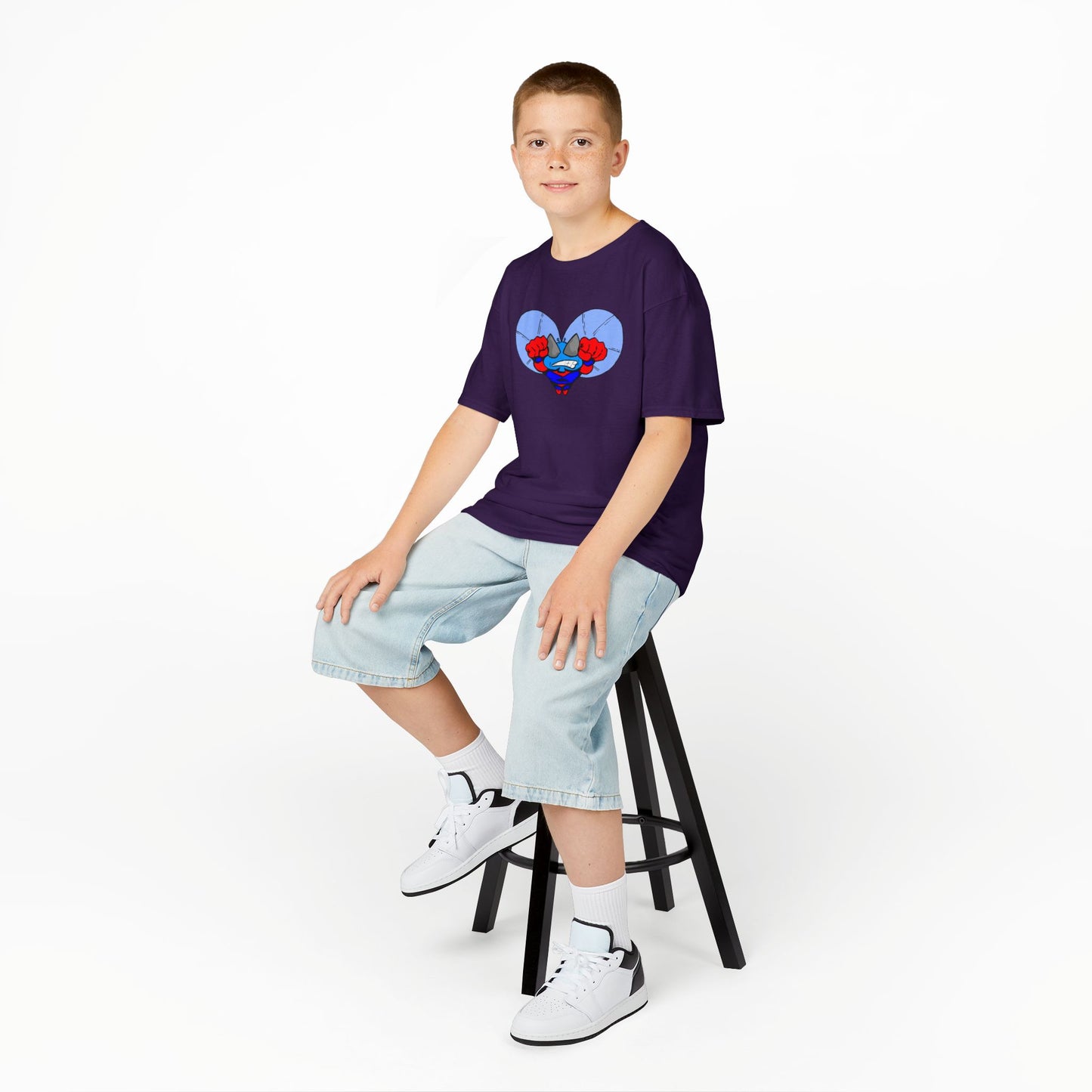Astro-Fly Kids Superhero T‑Shirt — Cute Blue Hero Design