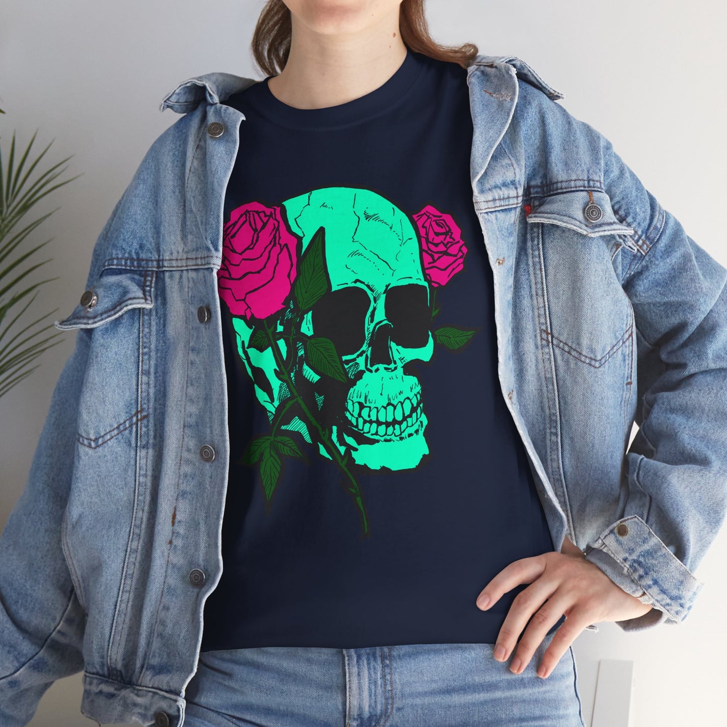 Edgy Skull & Roses Unisex Heavy Cotton Tee - Graphic T-Shirt for Alternative Fashion Lovers