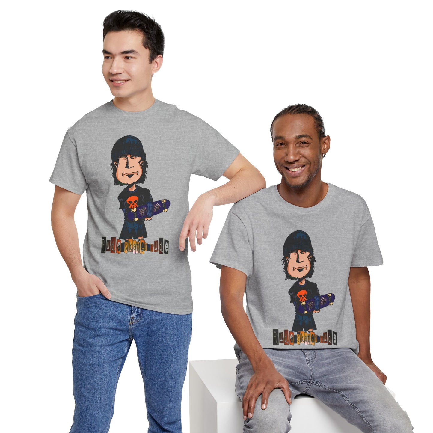 Rude Skater Dude Cartoon Skate Punk T-Shirt — Skateboarding Tee with Skull Design