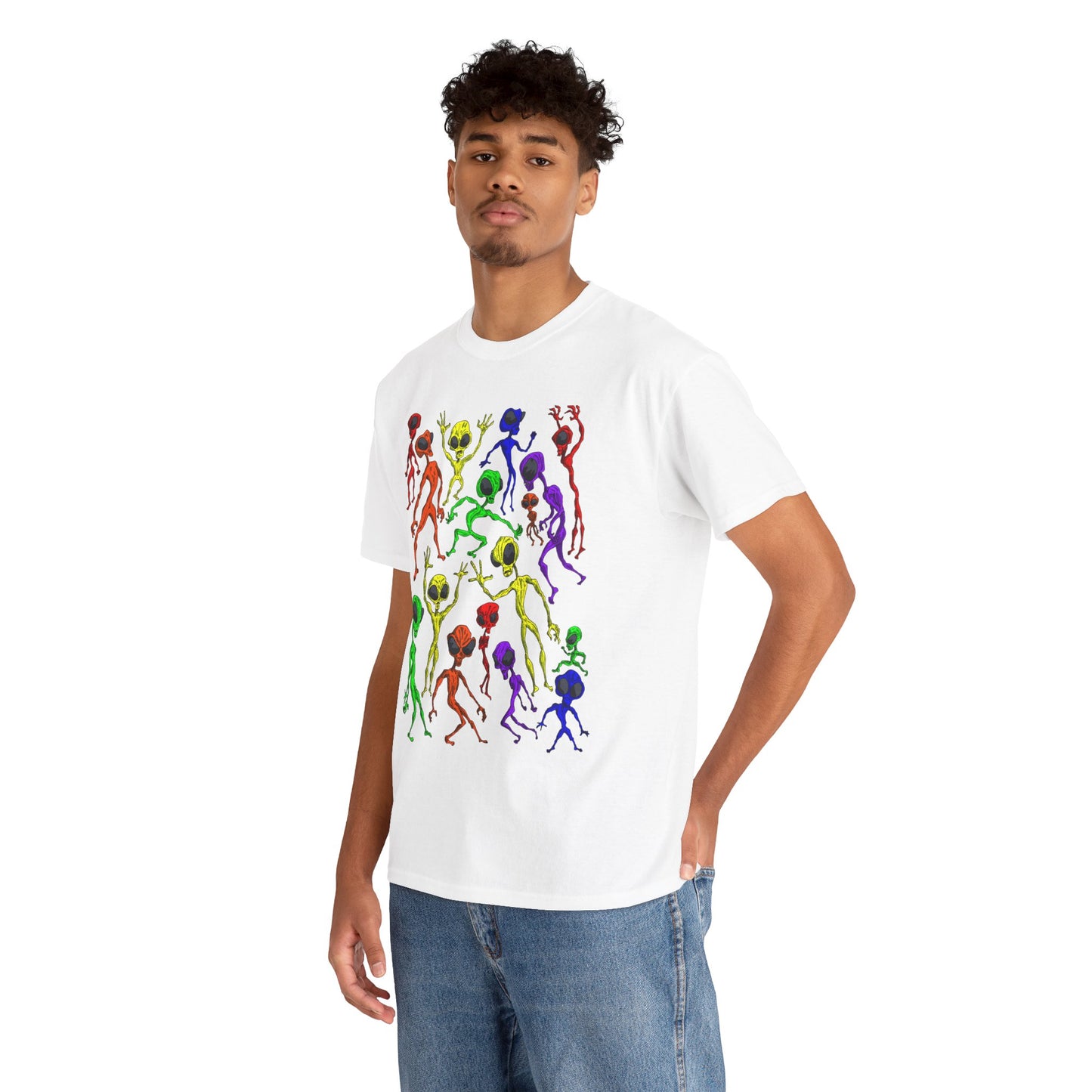 Rainbow Alien Dance Party Unisex Tee - Cosmic Sci-Fi Shirt