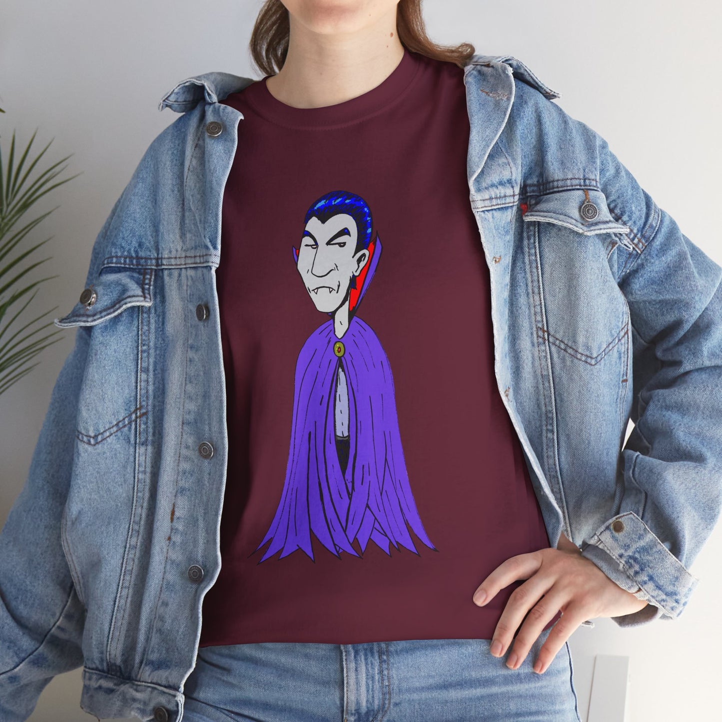 Vampire Cartoon Tee - Cute Purple Cloak Dracula Graphic T-Shirt