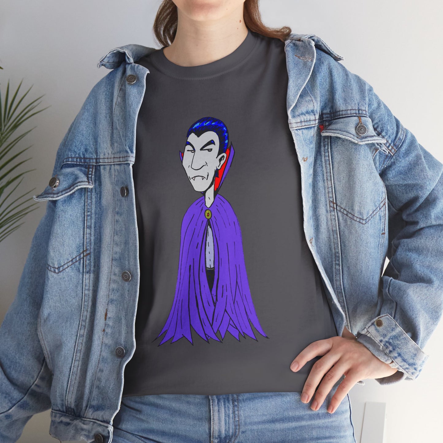 Vampire Cartoon Tee - Cute Purple Cloak Dracula Graphic T-Shirt