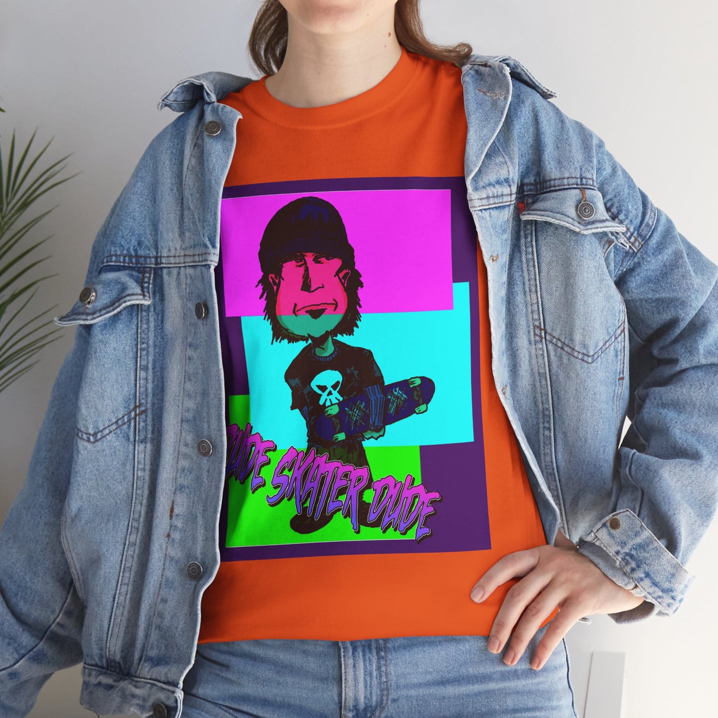 Retro Neon Skateboard Tee — "Rude Skater Dude" Graphic