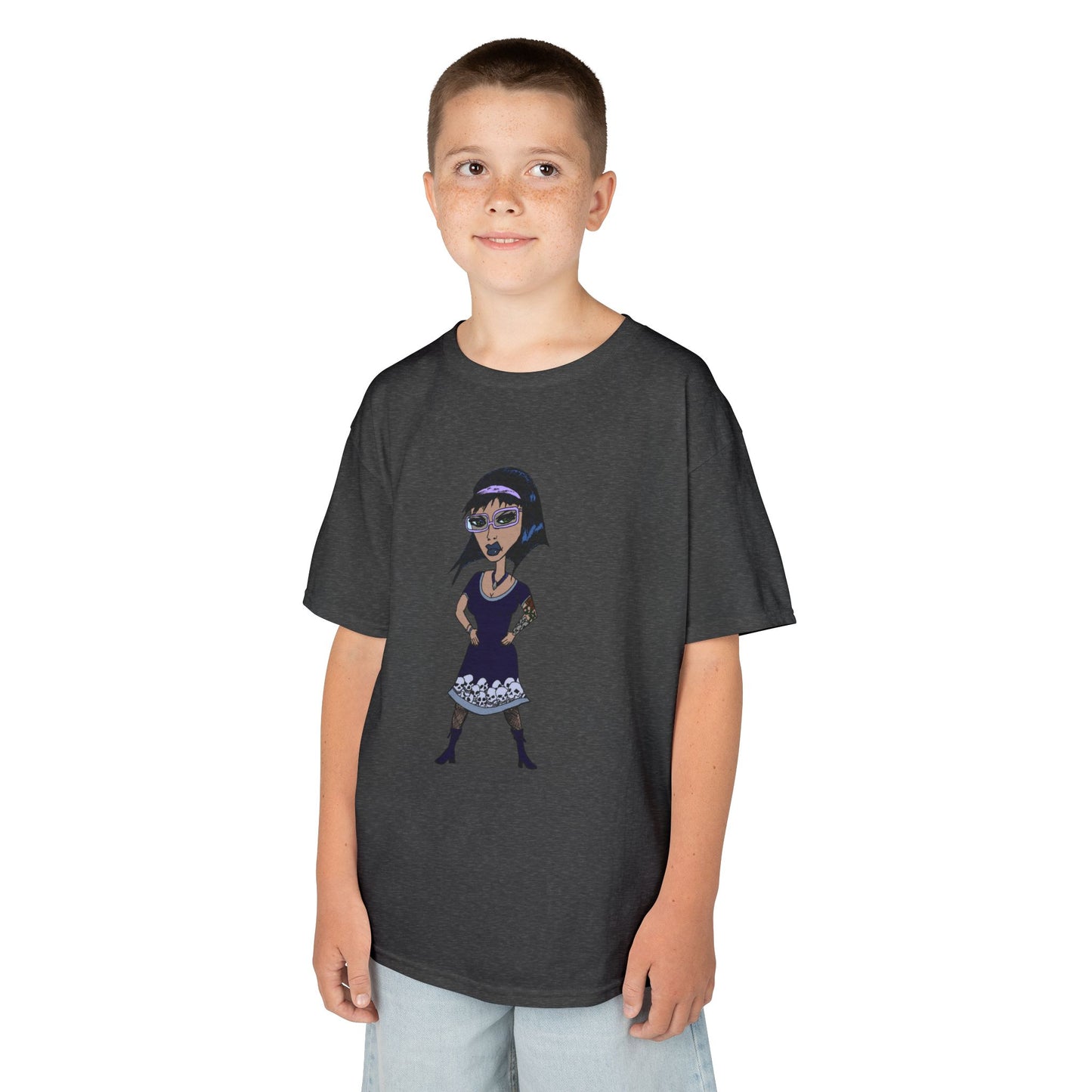 Kids Tee — Vintage Gothic Girl Cartoon Graphic Tee for Children