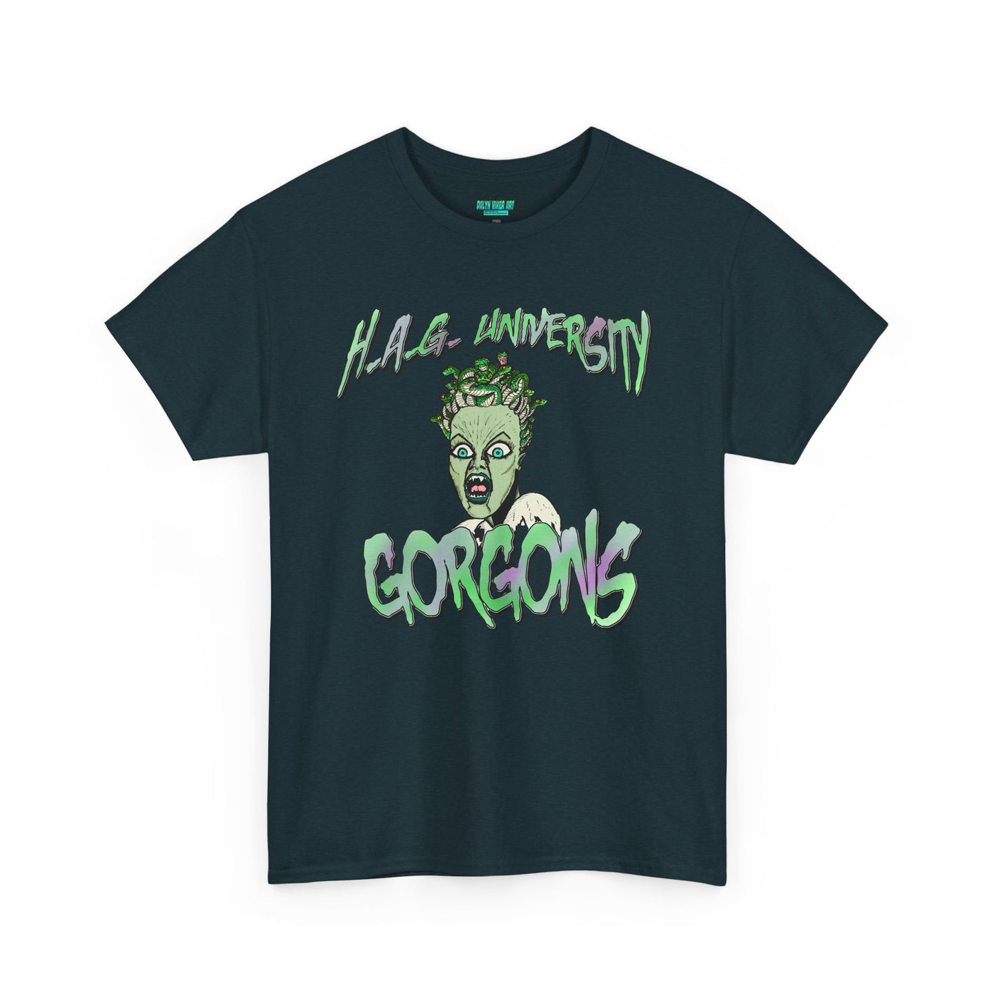 H.A.G. University Gorgons Unisex Heavy Cotton Tee - Spooky & Fun Graphic T-Shirt
