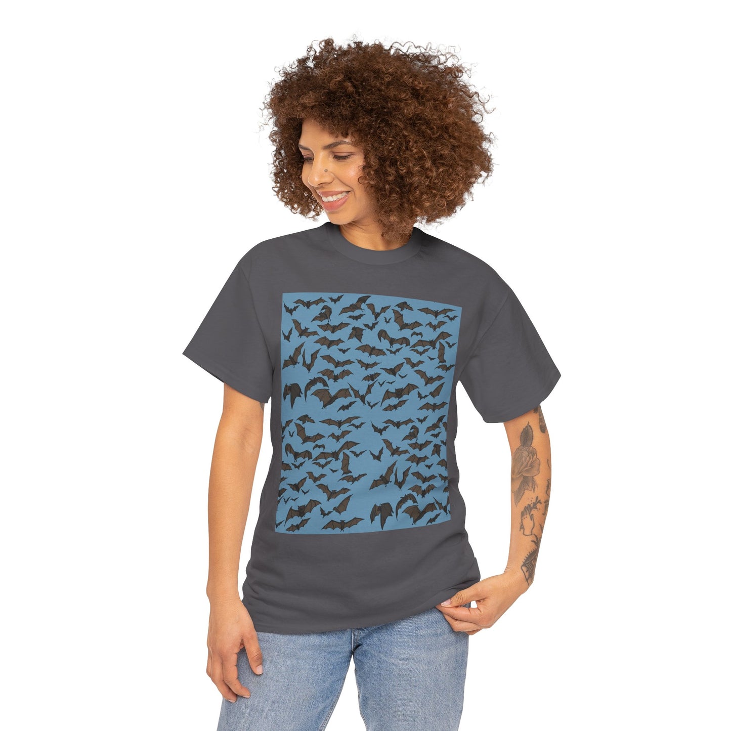 Unisex Bat Print Cotton Tee, Casual Graphic Tee, Halloween Apparel, Unique Gift for Animal Lovers, Stylish Everyday Wear