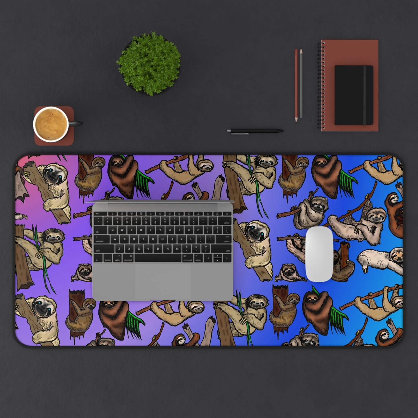 Cute Sloth Gradient Desk Mat — Colorful Animal Mouse Pad for Home Office