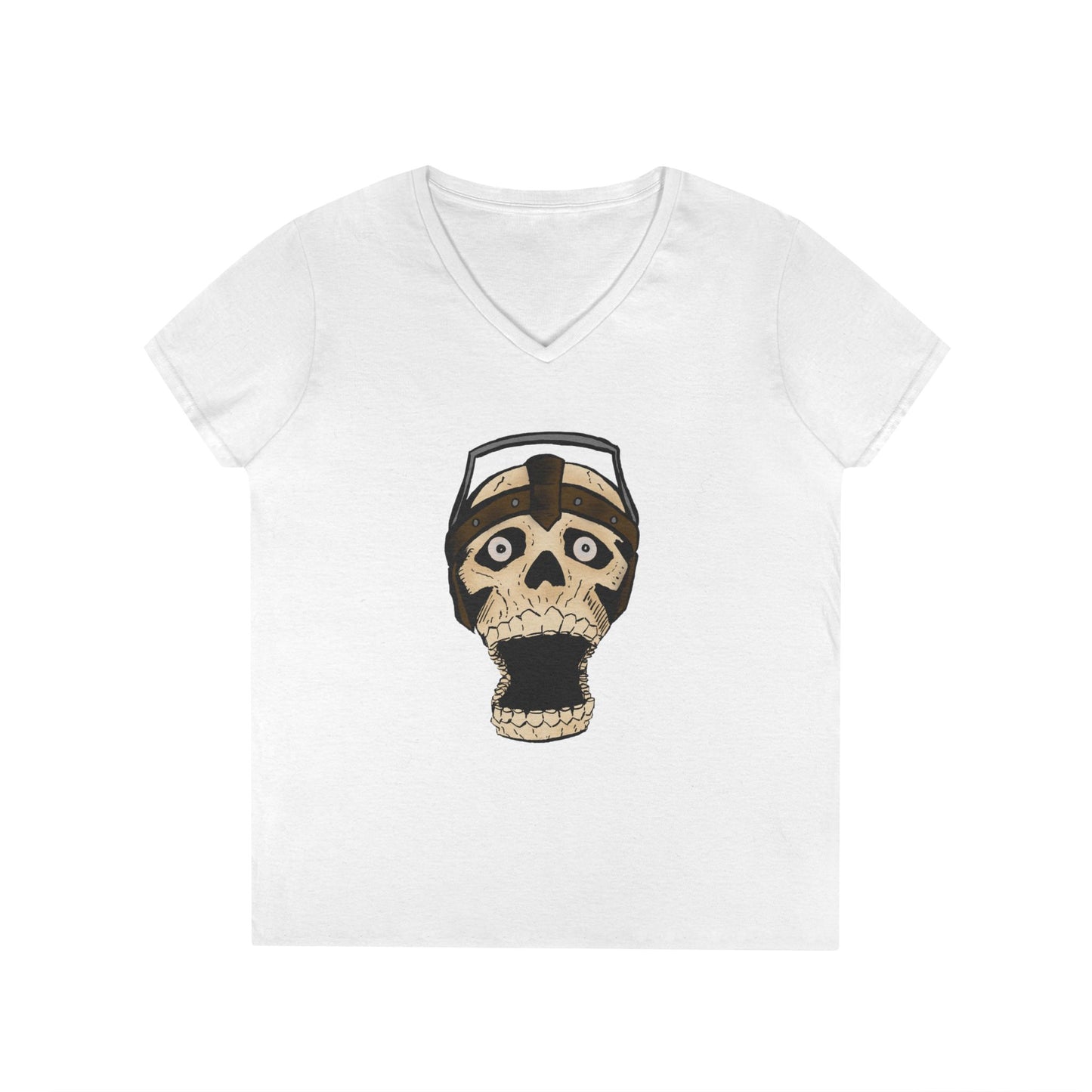 Skull Design Ladies' V-Neck T-Shirt - Trendy & Edgy Graphic Tee