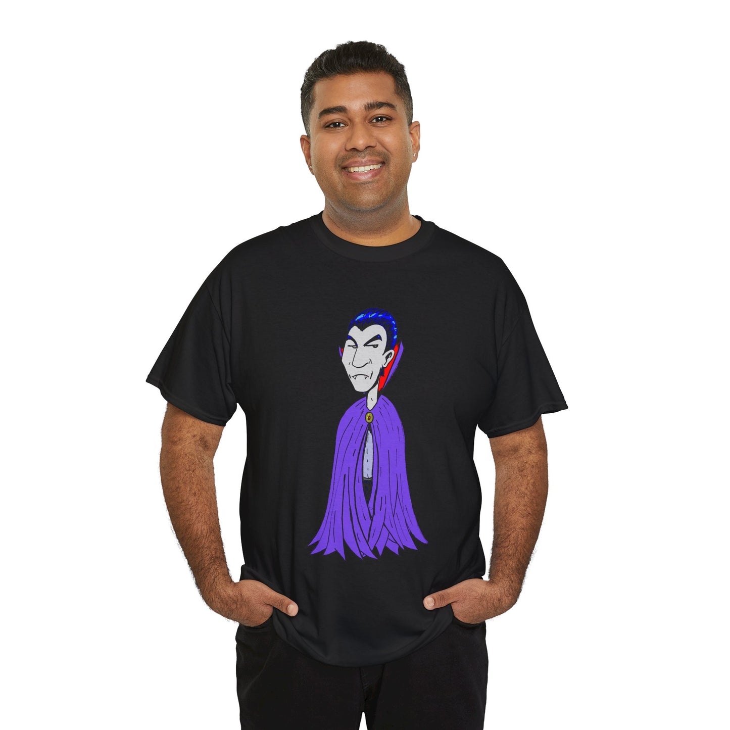 Vampire Cartoon Tee - Cute Purple Cloak Dracula Graphic T-Shirt
