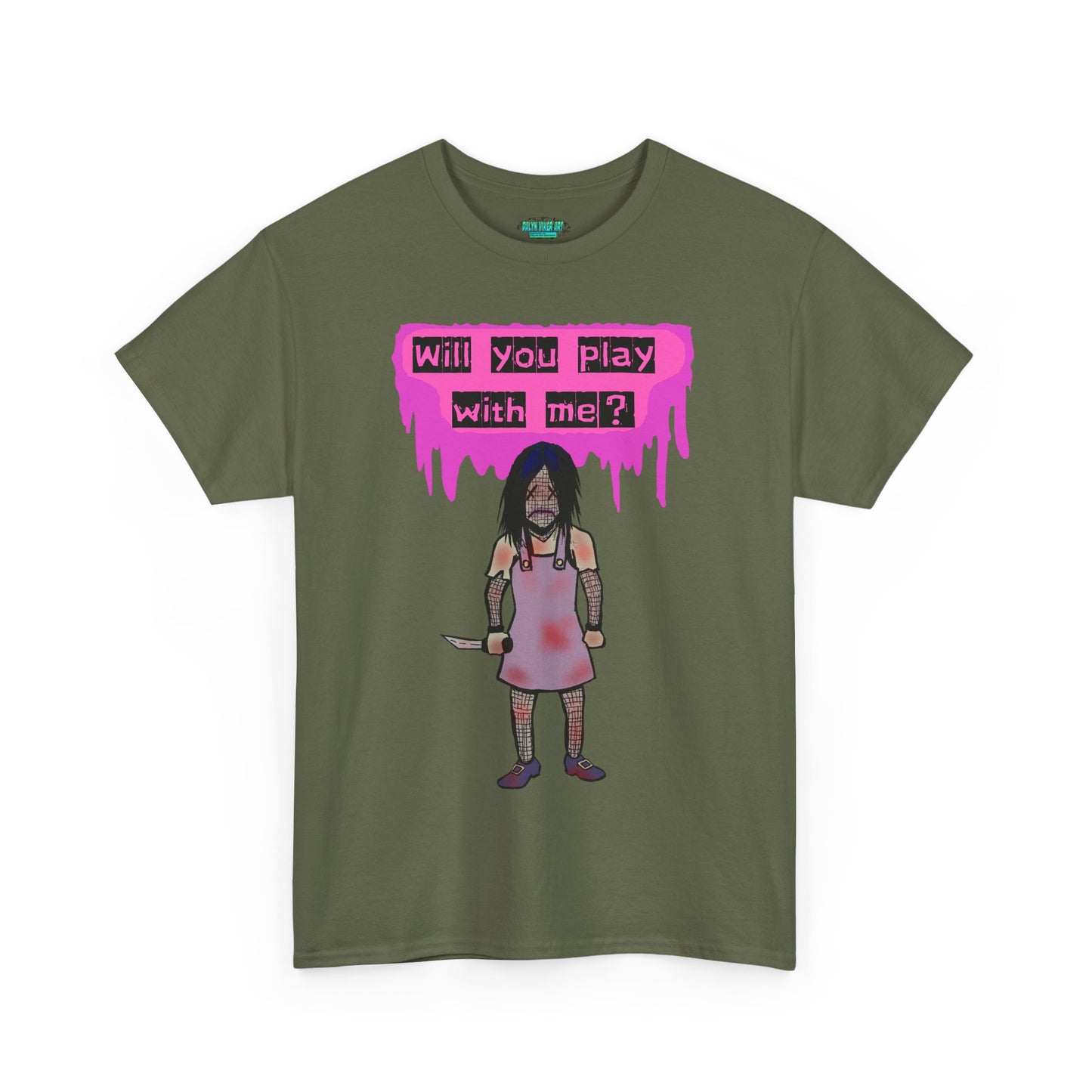 Playful Evil Doll Horror Graphic Tee, Unisex Heavy Cotton Shirt, Casual Wear, Unique Gift, Halloween Costume, Quirky Fashion