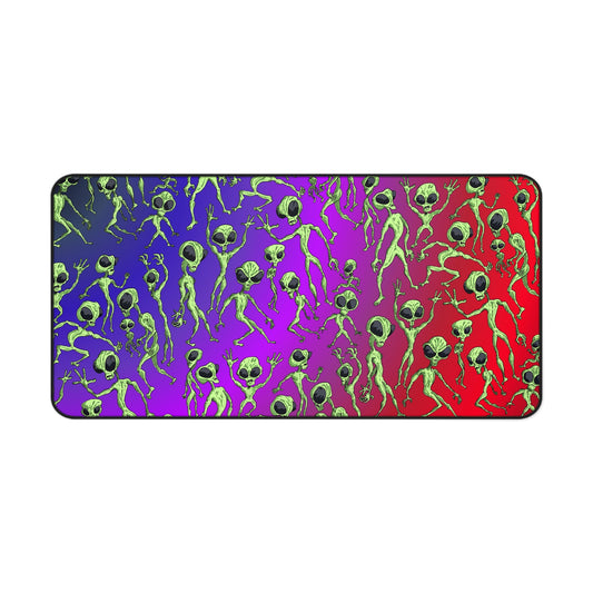 Alien Dance Party Pattern Desk Mat — Colorful Retro Space Gamer Mousepad