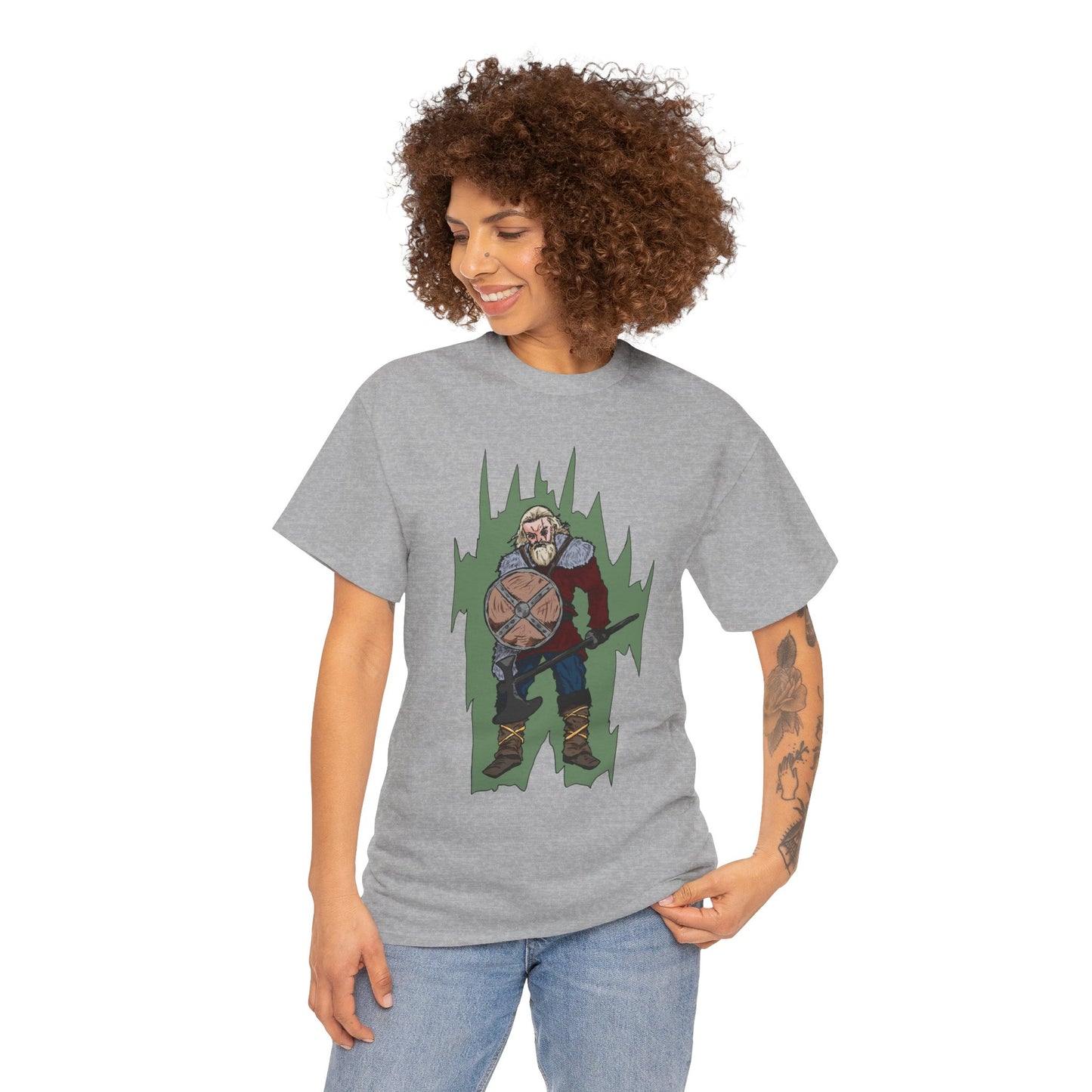 Epic Warrior Graphic Tee, Unisex Heavy Cotton Shirt, Casual Wear, Gamer Gift, Medieval Art Clothing, Battle Theme Fashion