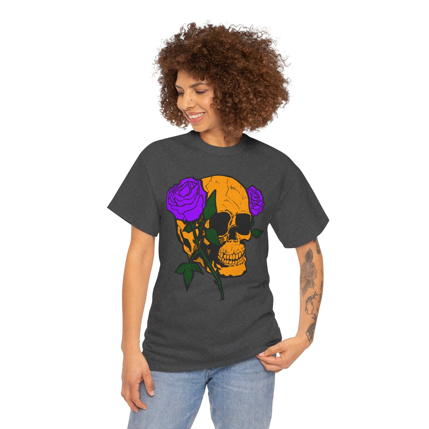 Skull and Roses Unisex Tee, Gothic Aesthetic Shirt, Vintage Graphic T-Shirt, Streetwear Essentials, Edgy Casual Wear