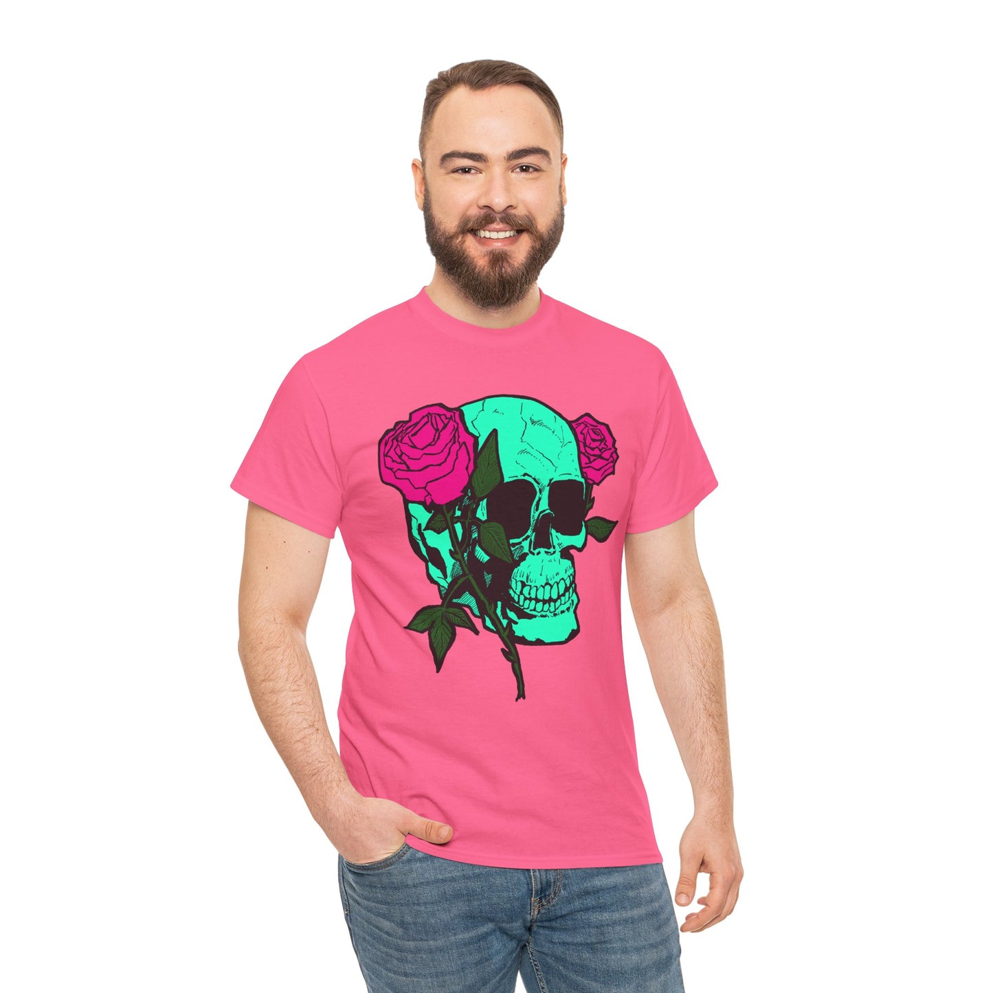 Edgy Skull & Roses Unisex Heavy Cotton Tee - Graphic T-Shirt for Alternative Fashion Lovers