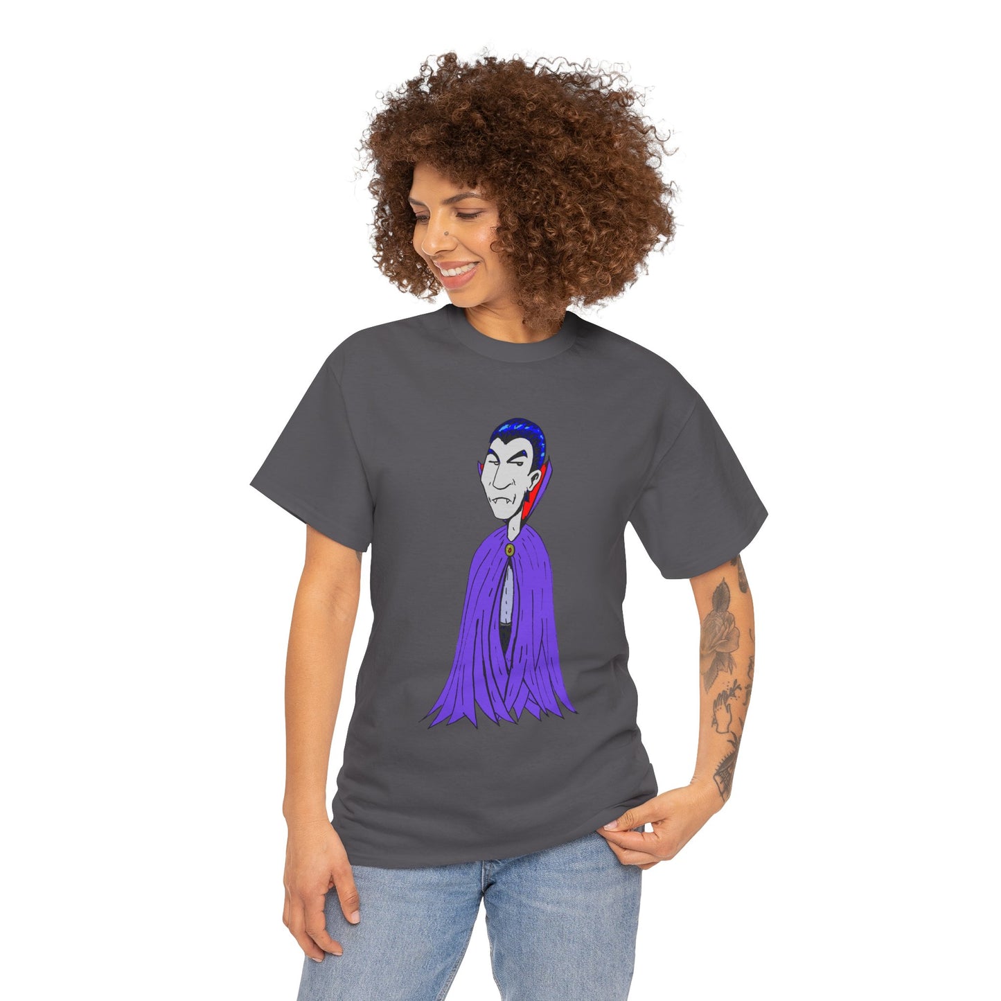 Vampire Cartoon Tee - Cute Purple Cloak Dracula Graphic T-Shirt
