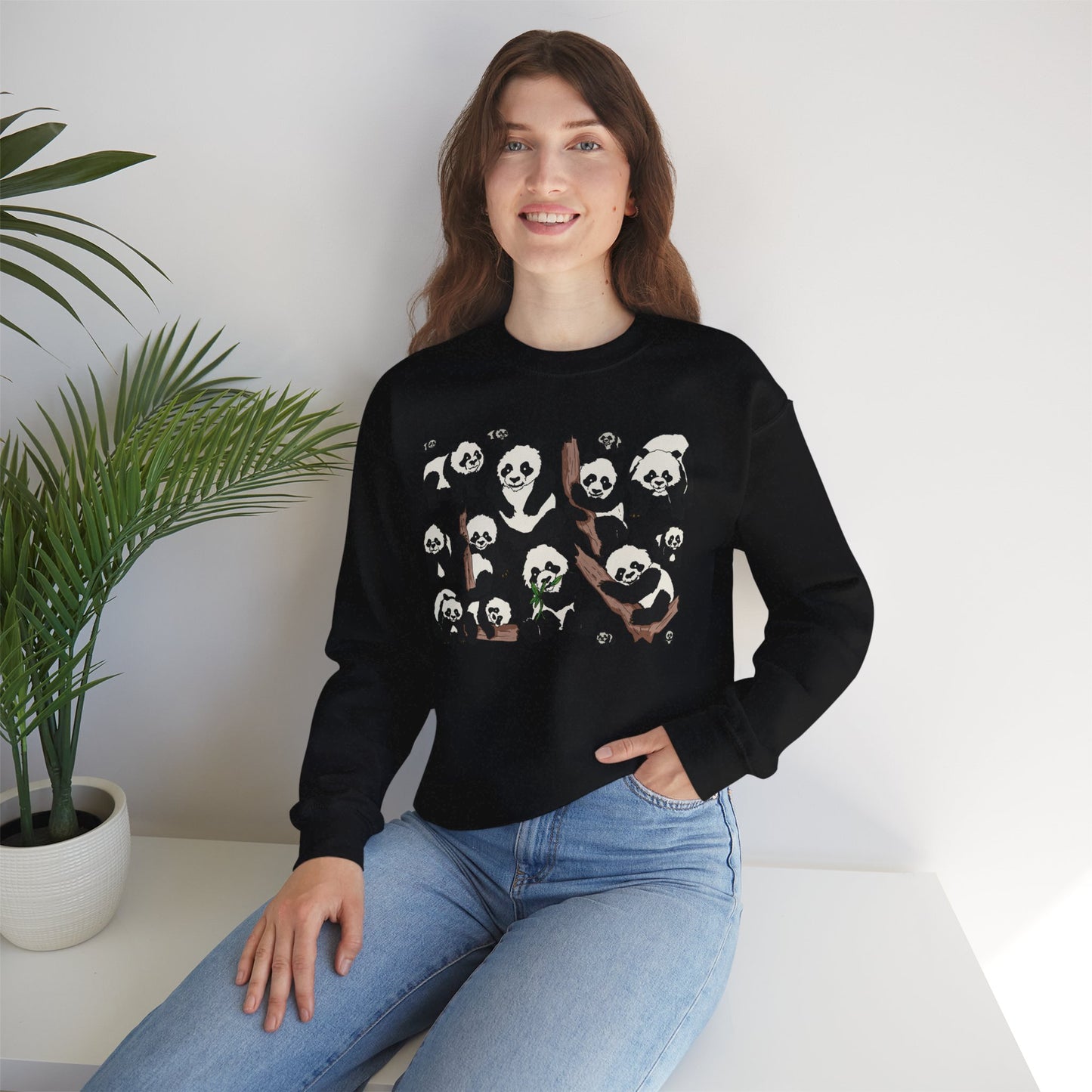 Cozy Panda Crewneck Sweatshirt - Soft Unisex Heavy Blend