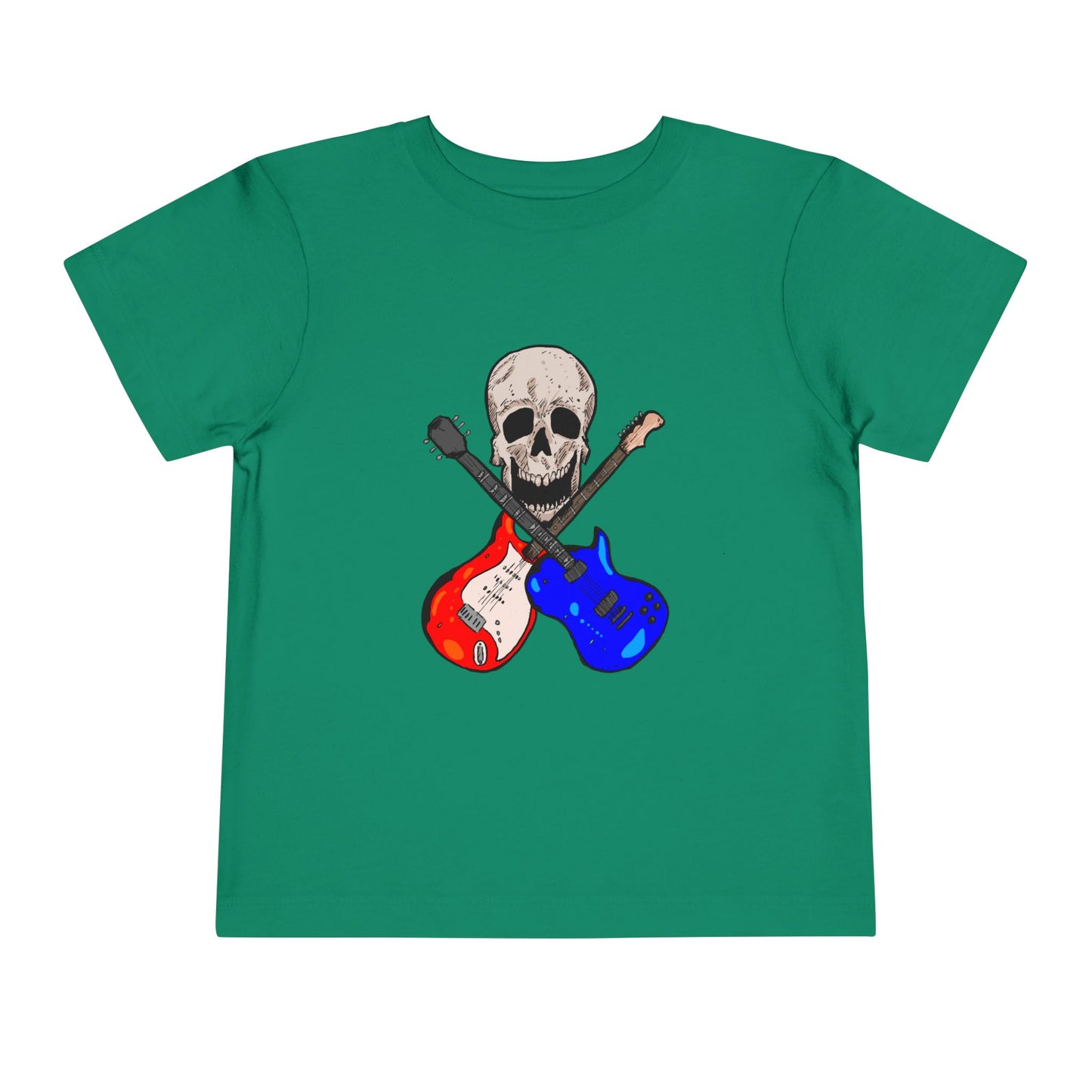 Toddler Tee — Skull with Red & Blue Electric Guitars Rock Shirt