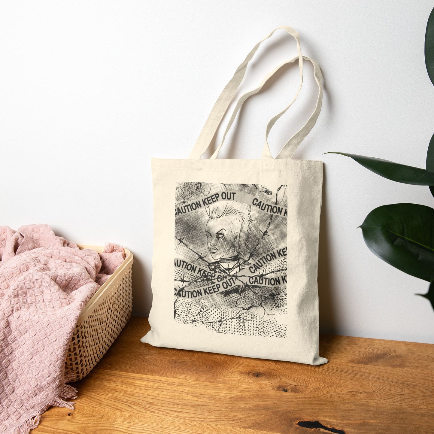 Riot and Rebel - Caution Keep Out Gothic Portrait Canvas Tote Bag