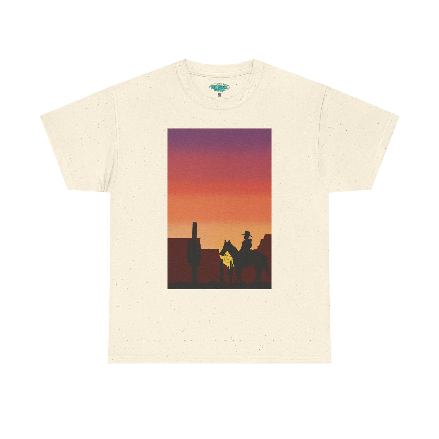 Sunset Cowboy Unisex Heavy Cotton Tee - Western Graphic Tee for Nature Lovers