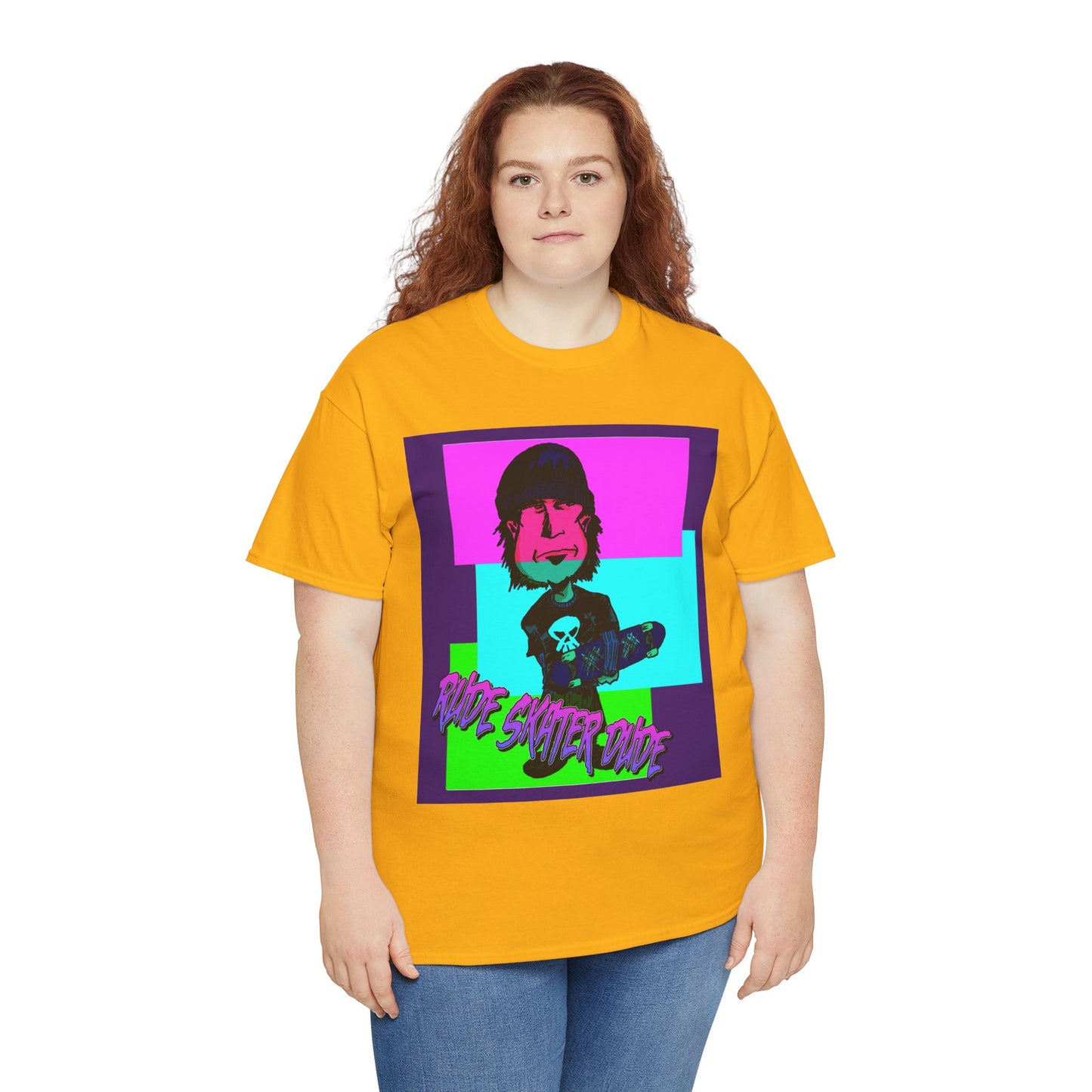 Retro Neon Skateboard Tee — "Rude Skater Dude" Graphic
