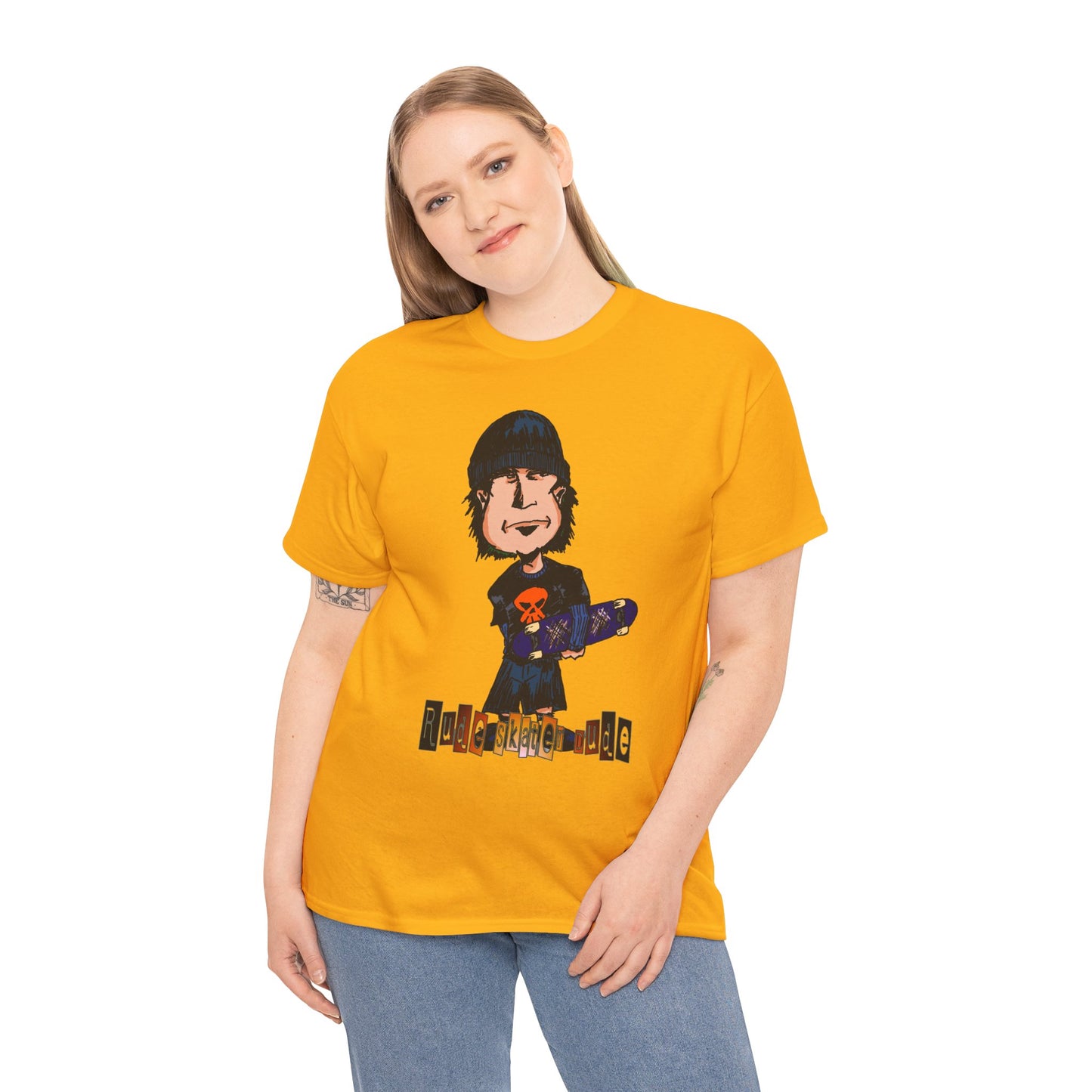 Rude Skater Dude Cartoon Skate Punk T-Shirt — Skateboarding Tee with Skull Design