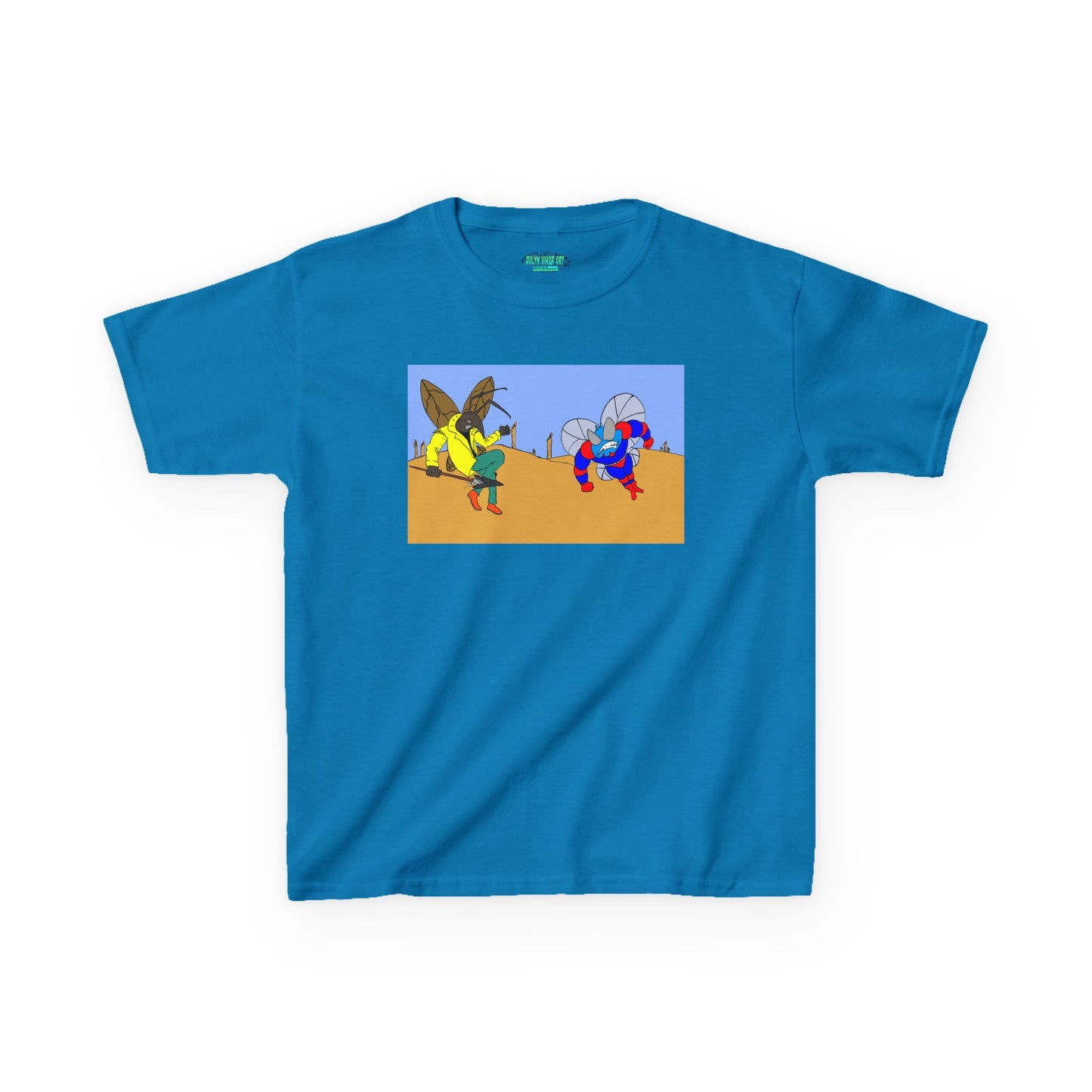 Astro-Fly and Wasp Warrior Kids Tee — Colorful Desert Beetle Cartoon Illustration