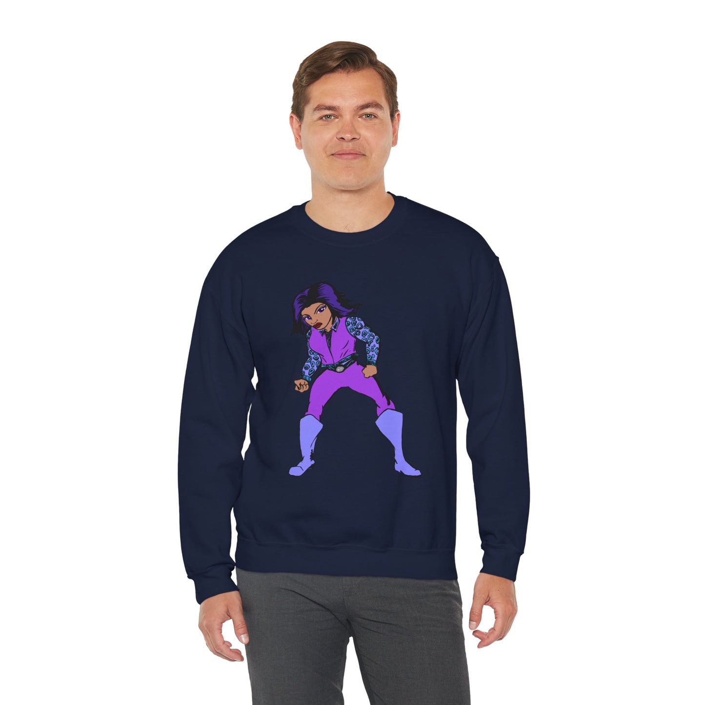 Vintage Retro Hero Crewneck Sweatshirt with Bold Graphic Design
